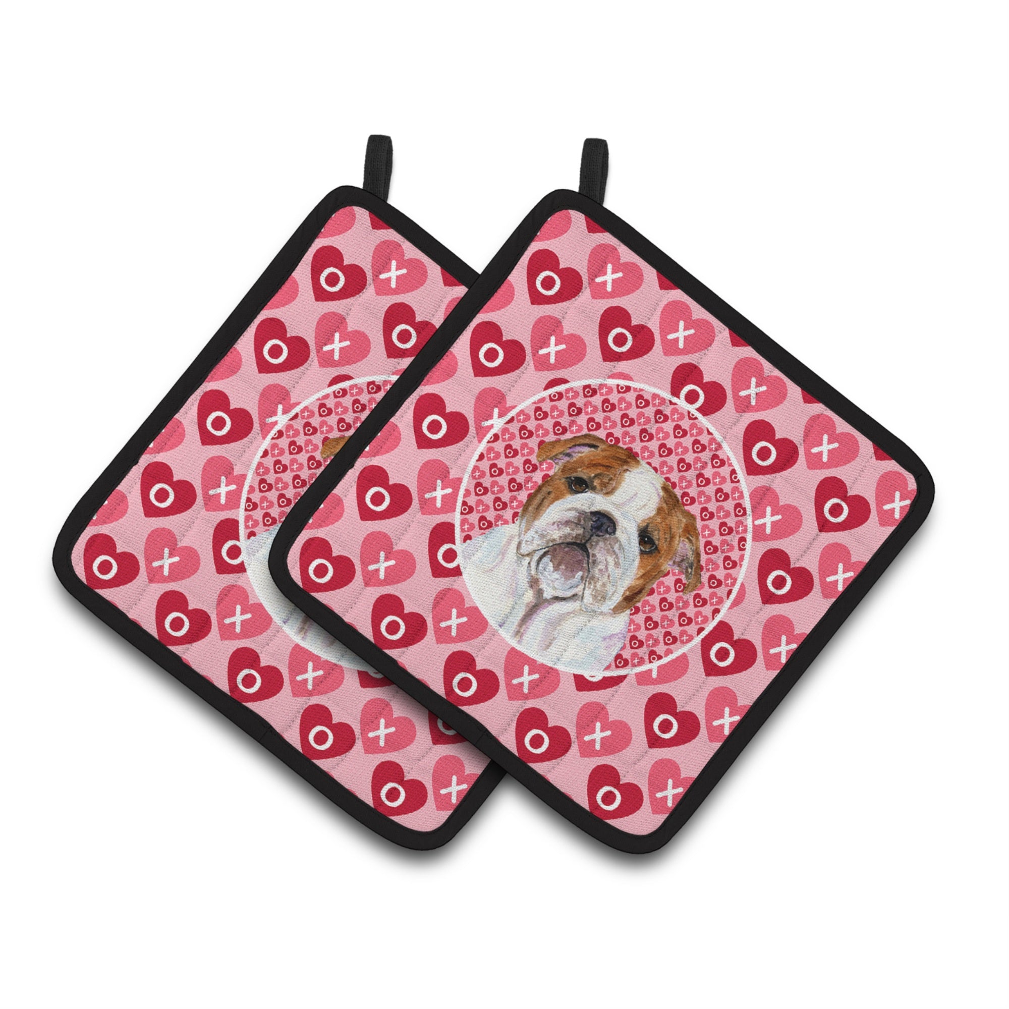'Caroline'S Treasures Bulldog English Hearts Love Valentine'S Day Pair Of Pot Holders Ss4484Pthd, 7.5Hx7.5W, Multicolor''