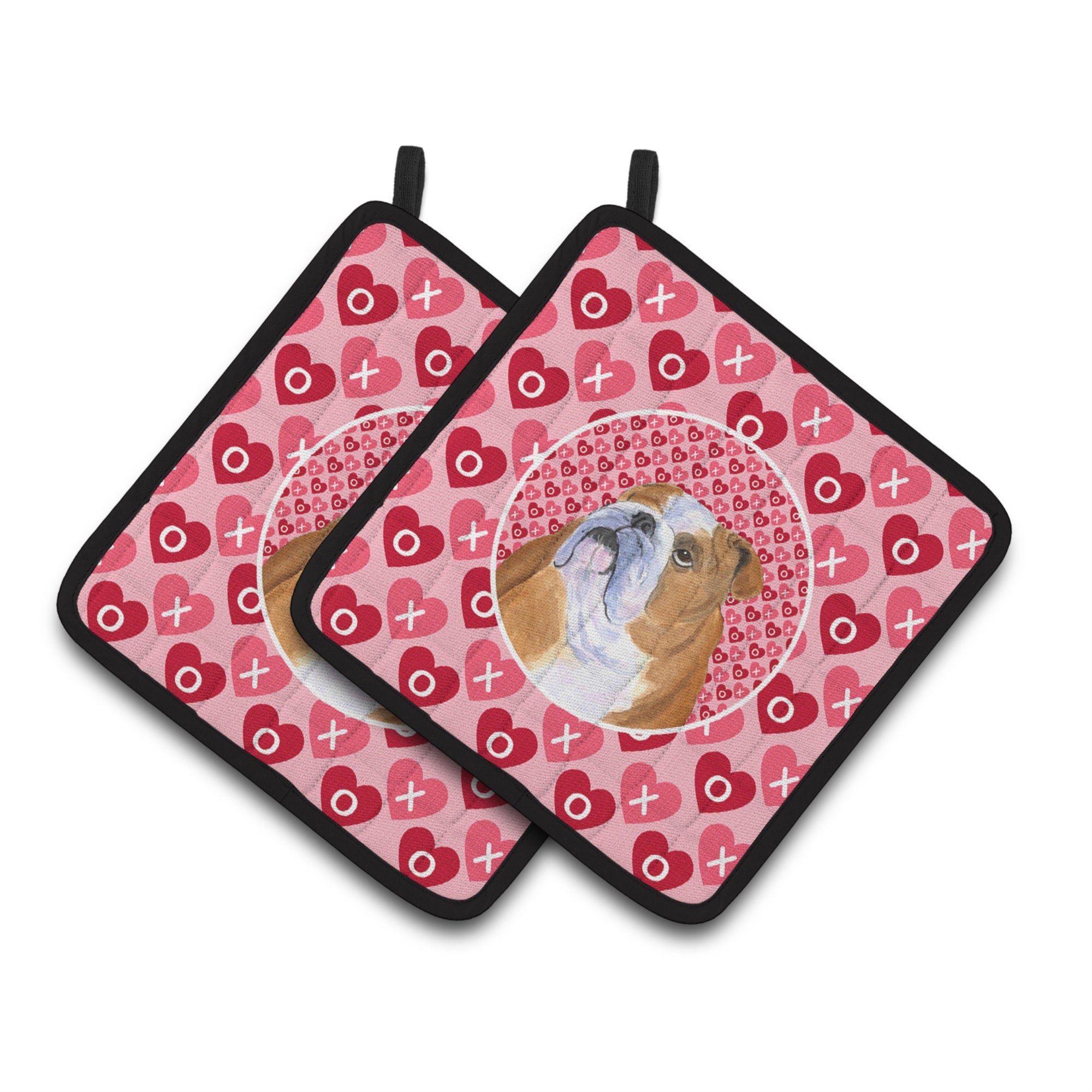 'Caroline'S Treasures Bulldog English Hearts Love Valentine'S Day Pair Of Pot Holders Ss4491Pthd, 7.5Hx7.5W, Multicolor''
