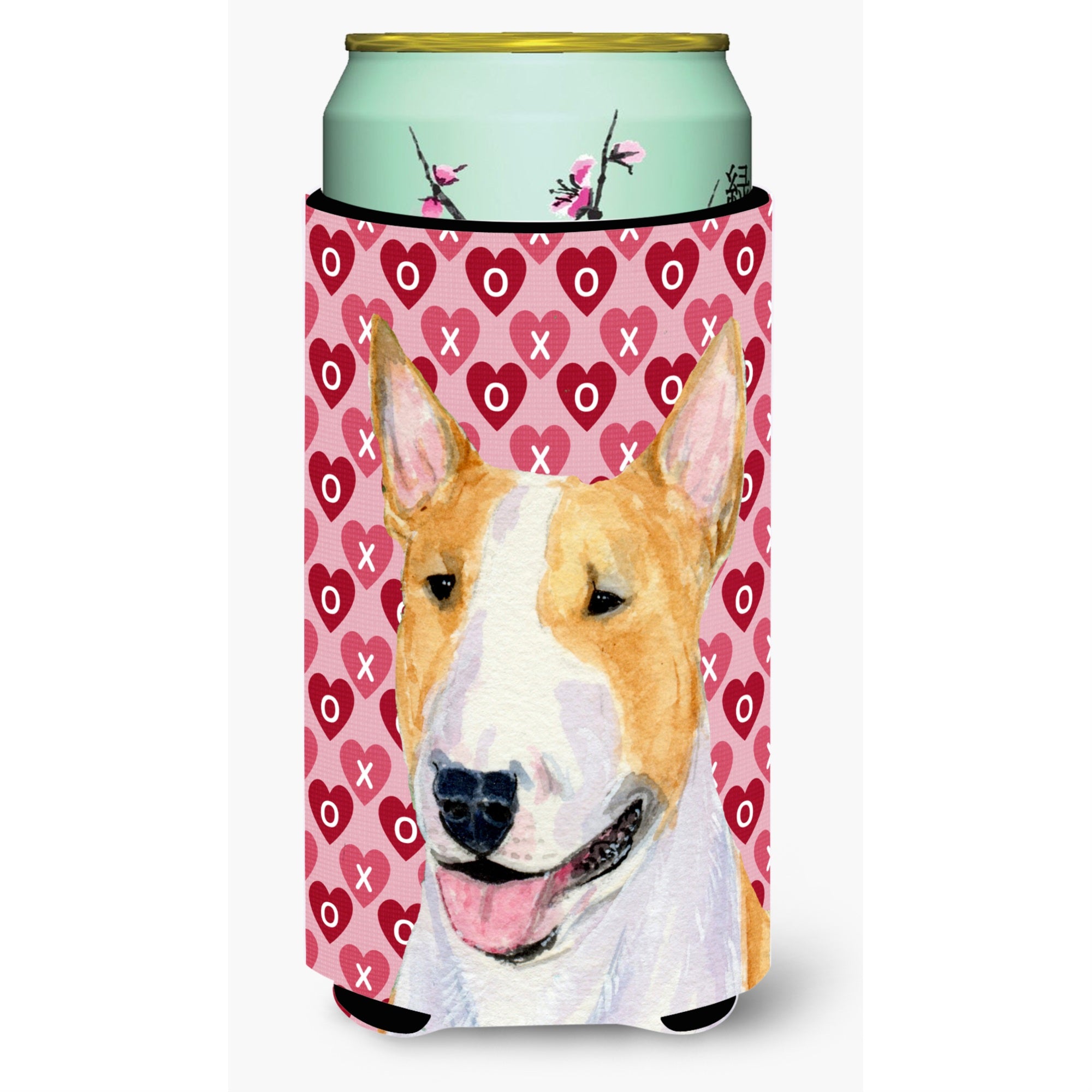 Bull Terrier Hearts Love And Valentines Day Portrait  Tall Boy Beverage Insulator Beverage Insulator Hugger