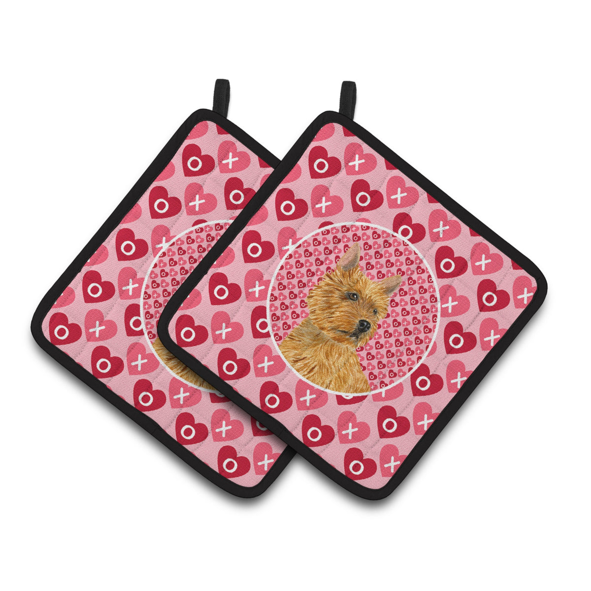 'Caroline'S Treasures Norwich Terrier Hearts Love & Valentine'S Day Portrait Pair Of Pot Holders Ss4499Pthd, 7.5Hx7.5W, Multico