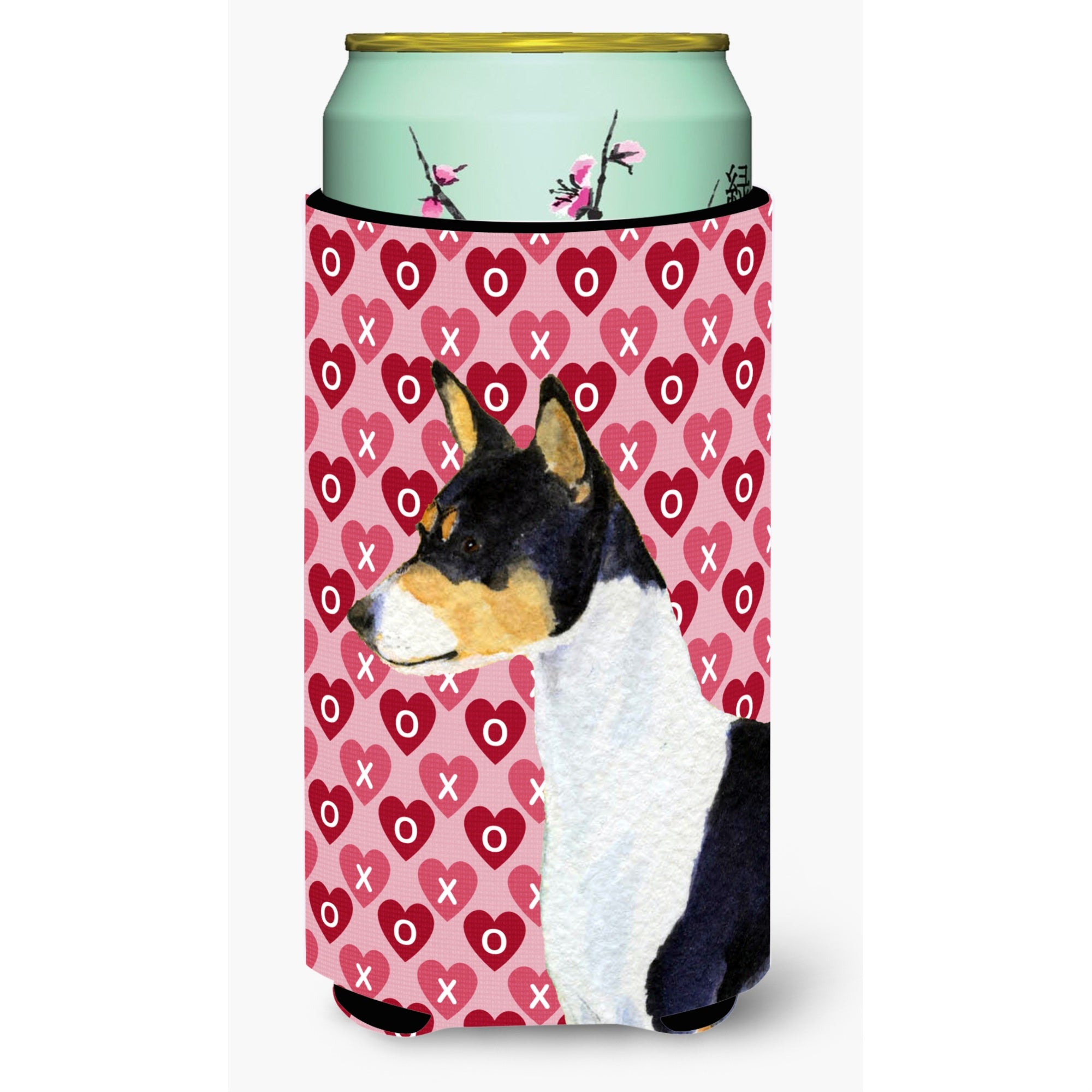 Basenji Hearts Love And Valentine'S Day Portrait  Tall Boy Beverage Insulator Beverage Insulator Hugger