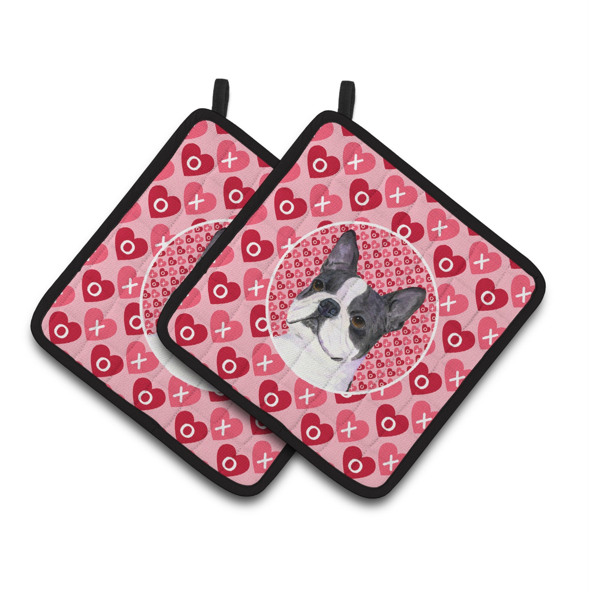 Carolines Treasures Boston Terrier Hearts Love Valentines Day Pair of Pot Holders SS4516PTHD 7.5HX7.5W Multicolor