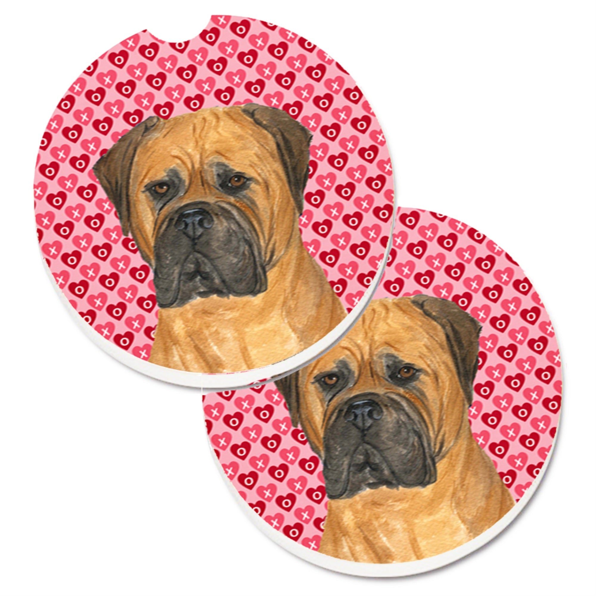 Carolines Treasures Bullmastiff Hearts Love & Valentines Day Portrait Set of 2 Cup Holder Car Coasters SS4517CARC2.56 Multicol