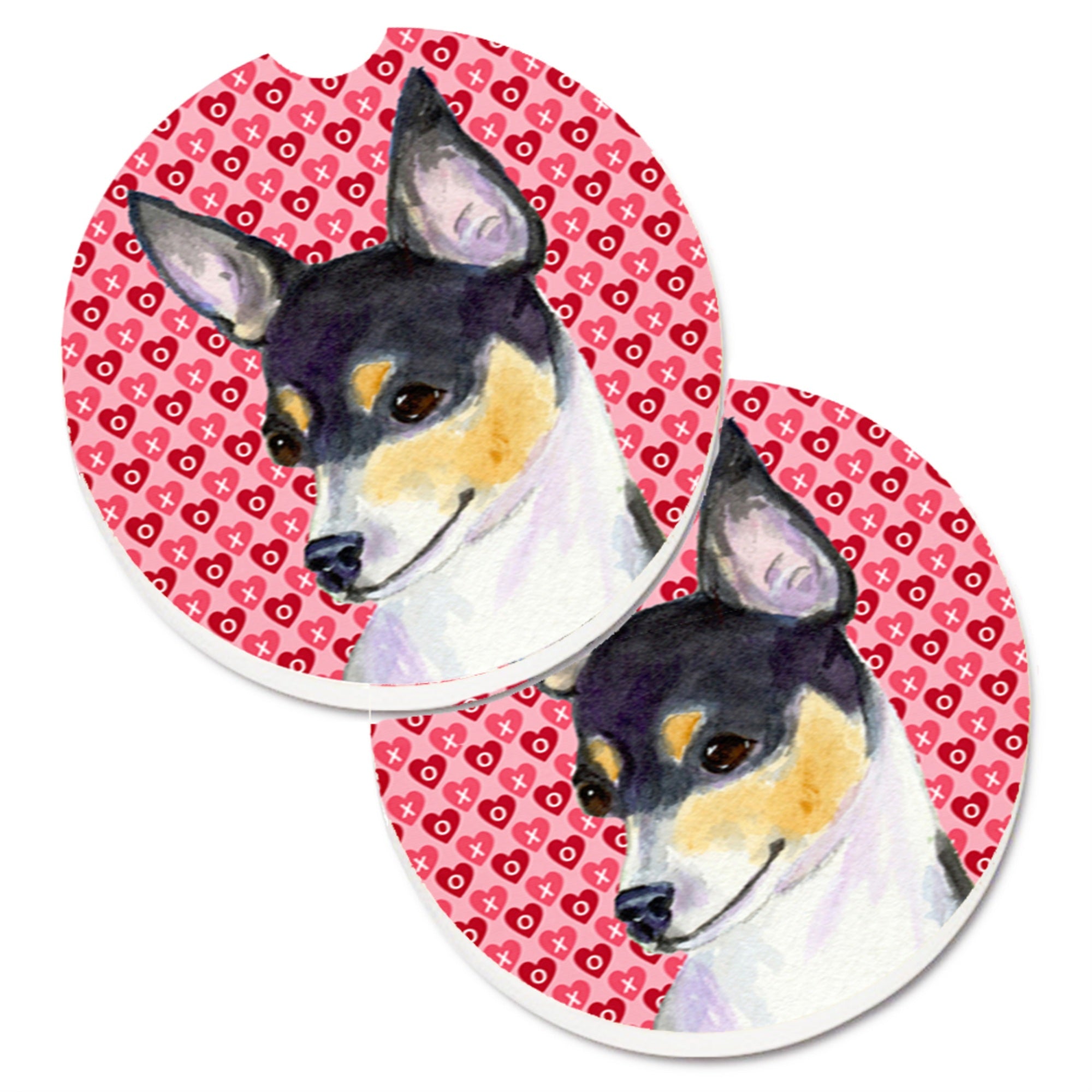 Carolines Treasures Chihuahua Hearts Love & Valentines Day Portrait Set of 2 Cup Holder Car Coasters SS4518CARC2.56 Multicolor