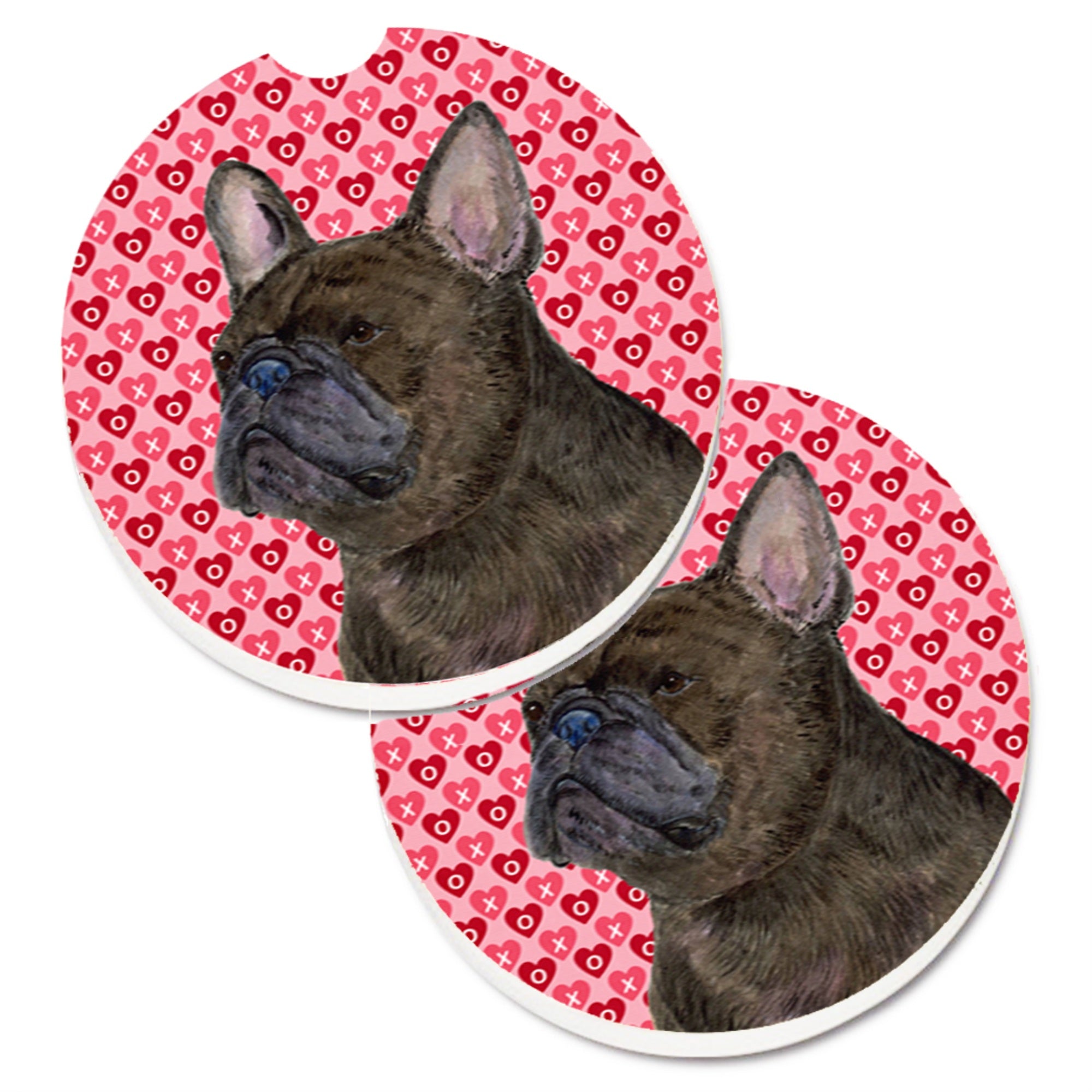 Carolines Treasures French Bulldog Hearts Love & Valentines Day Portrait Set of 2 Cup Holder Car Coasters SS4519CARC2.56 Multi