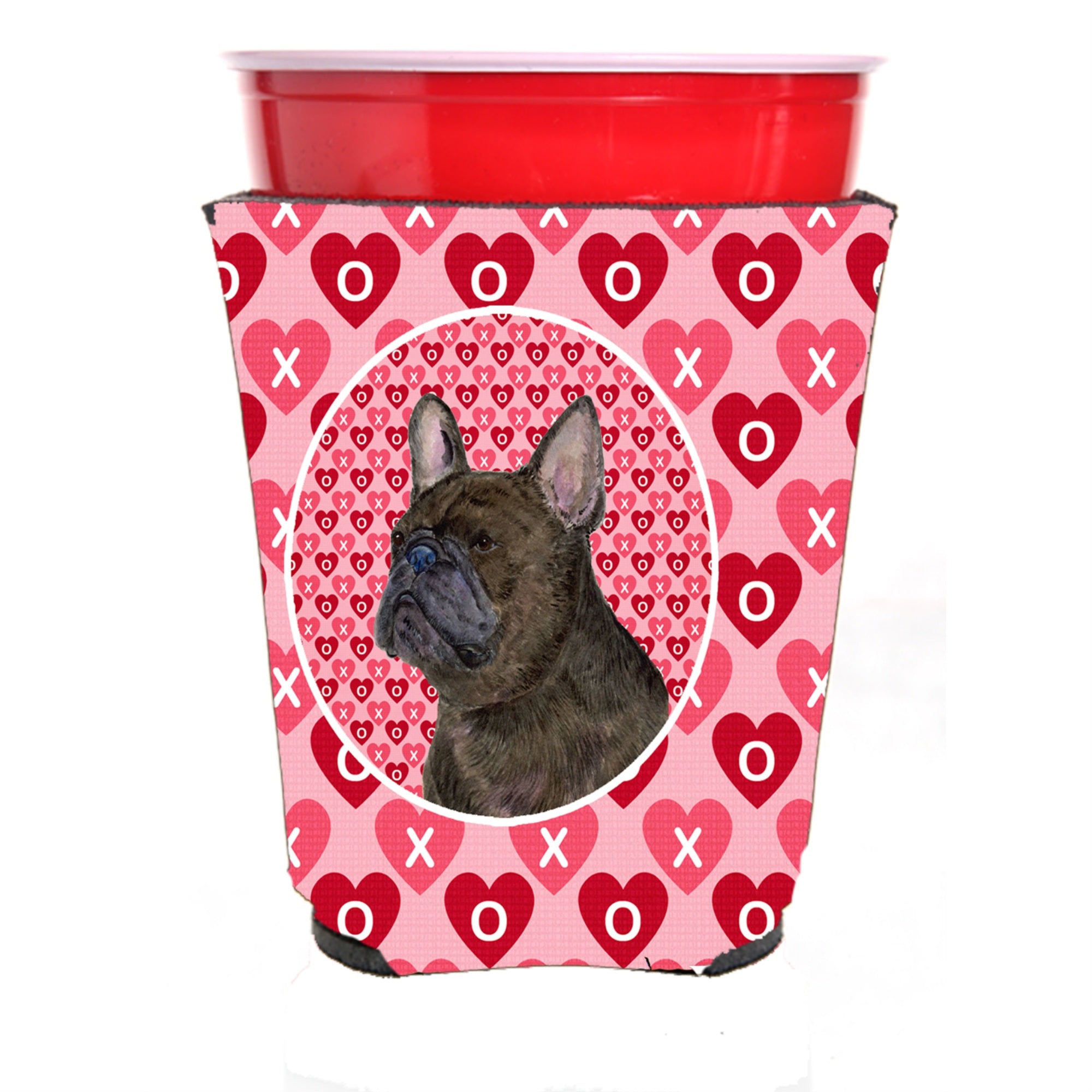 French Bulldog  Red Solo Cup Beverage Insulator Hugger