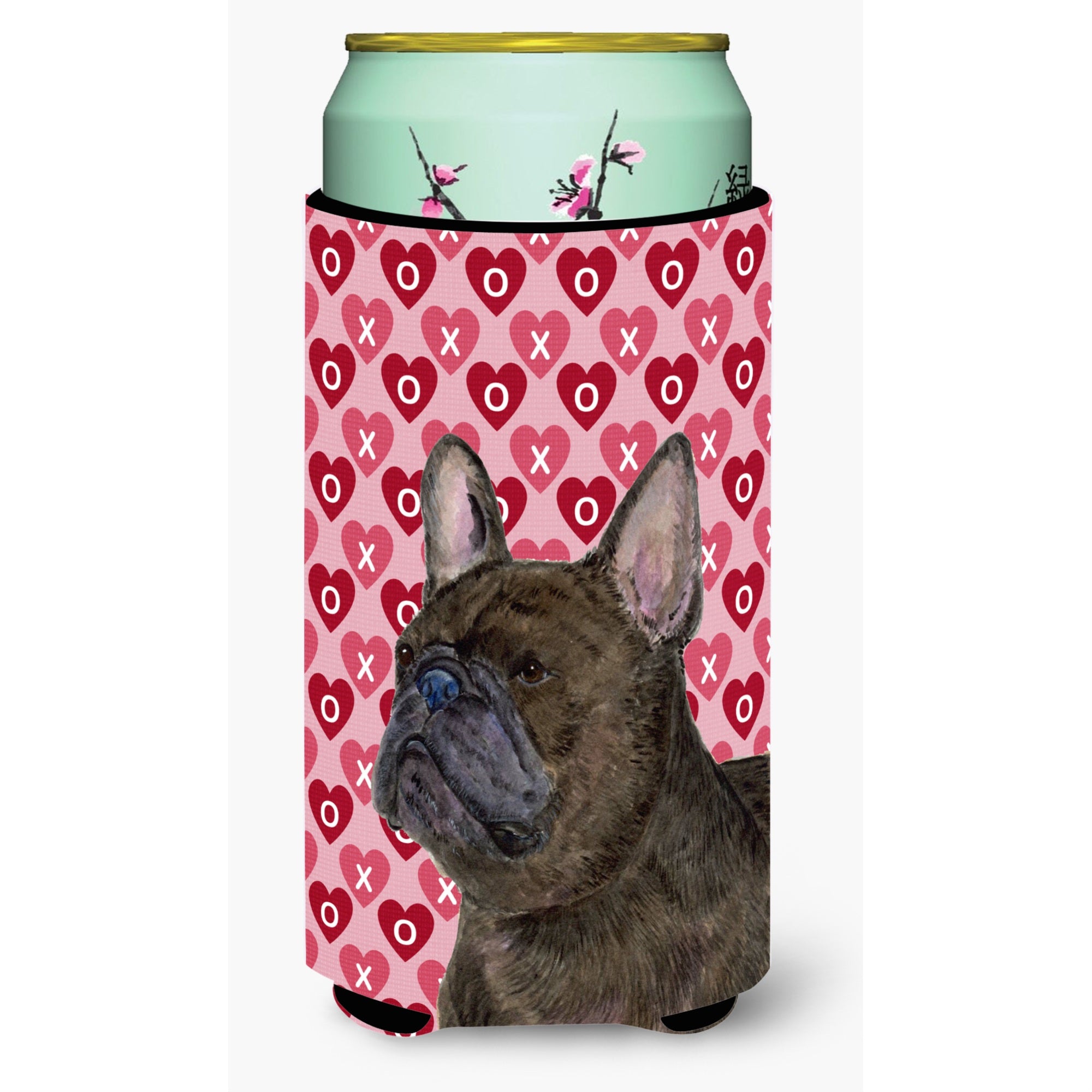 French Bulldog Hearts Love and Valentines Day Portrait  Tall Boy Beverage Insulator Beverage Insulator Hugger