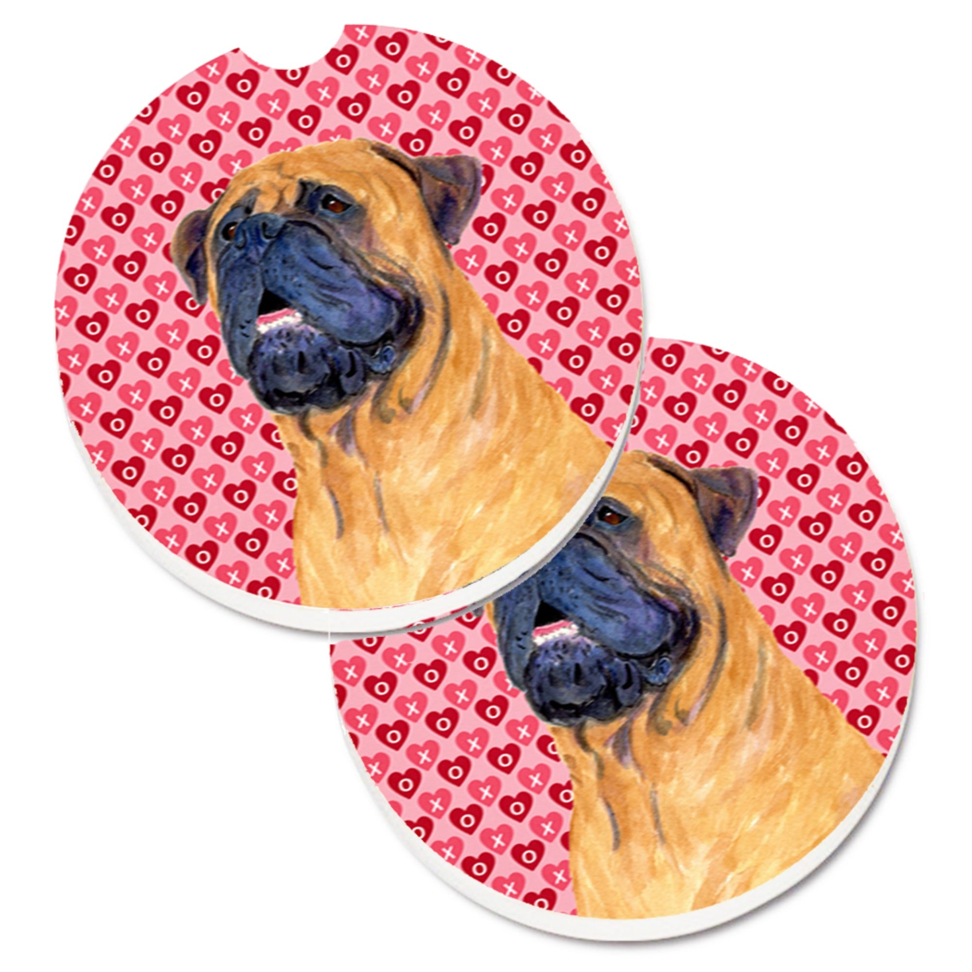 Carolines Treasures Mastiff Hearts Love & Valentines Day Portrait Set of 2 Cup Holder Car Coasters SS4520CARC2.56 Multicolor