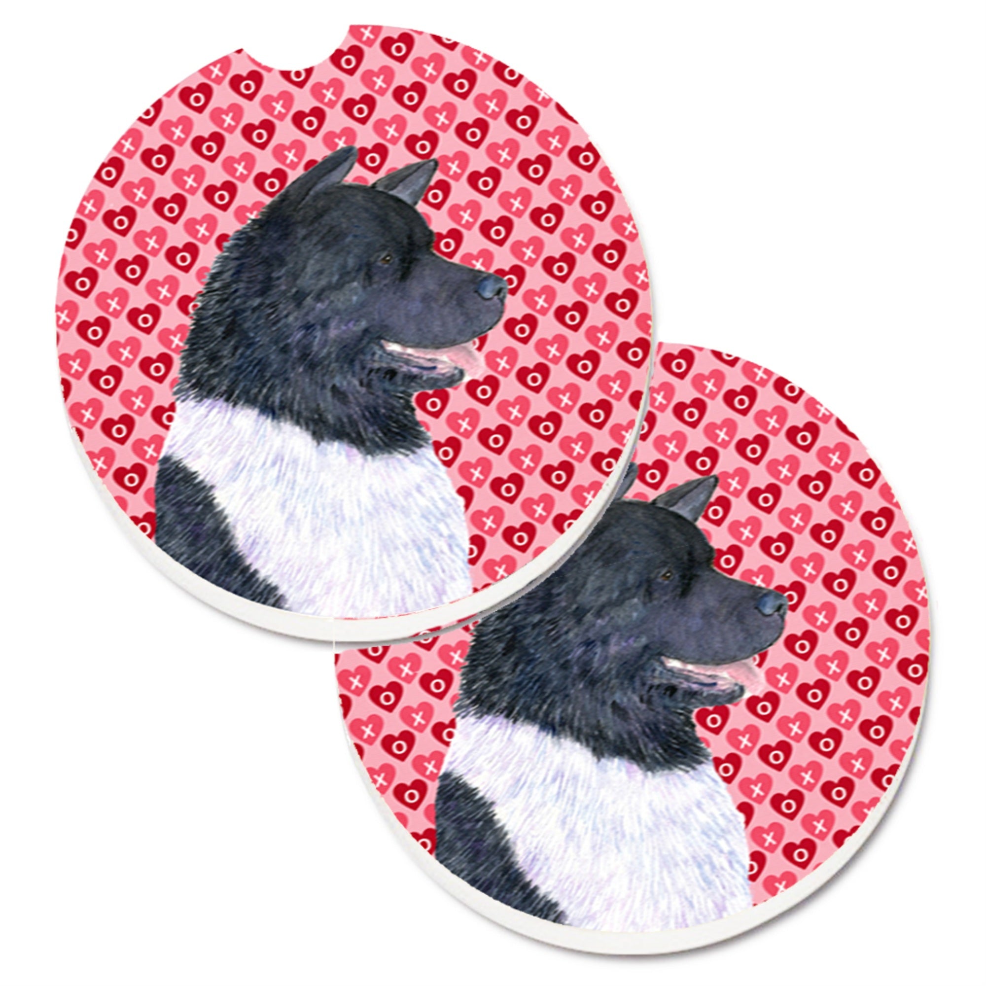 Carolines Treasures Akita Hearts Love & Valentines Day Portrait Set of 2 Cup Holder Car Coasters SS4521CARC2.56 Multicolor
