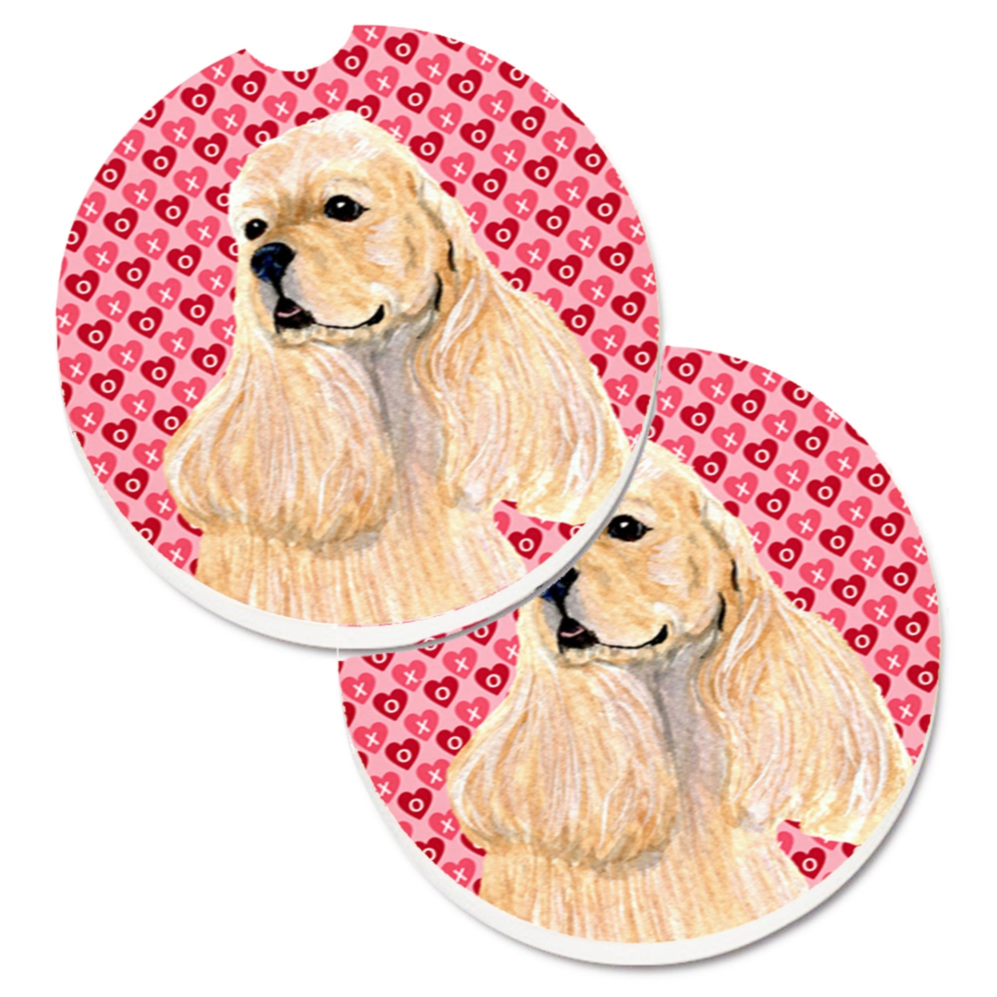 Carolines Treasures Buff Cocker Spaniel Hearts Love Valentines Day Set of 2 Cup Holder Car Coasters SS4522CARC2.56 Multicolor
