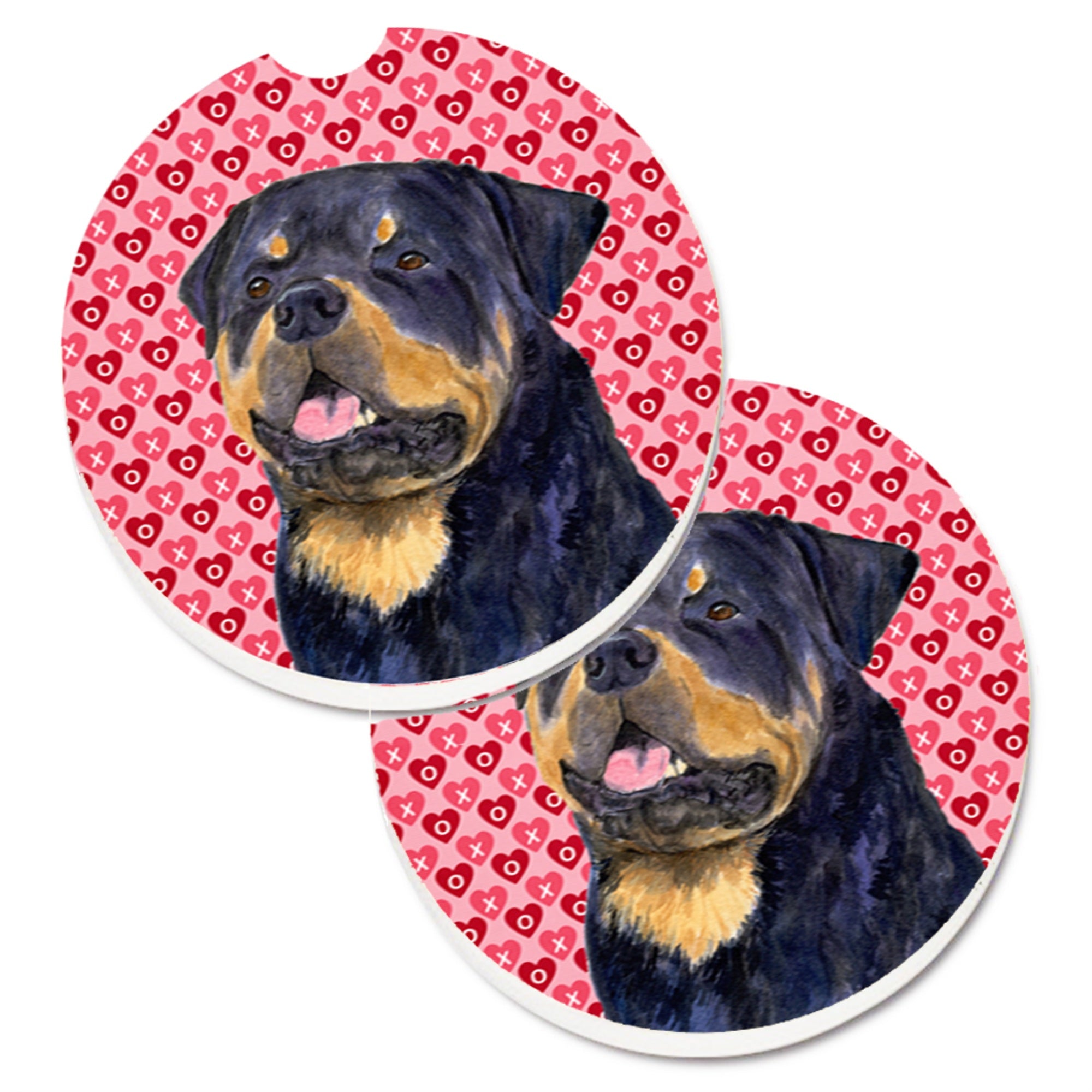 Carolines Treasures Rottweiler Hearts Love & Valentines Day Portrait Set of 2 Cup Holder Car Coasters SS4524CARC2.56 Multicolo