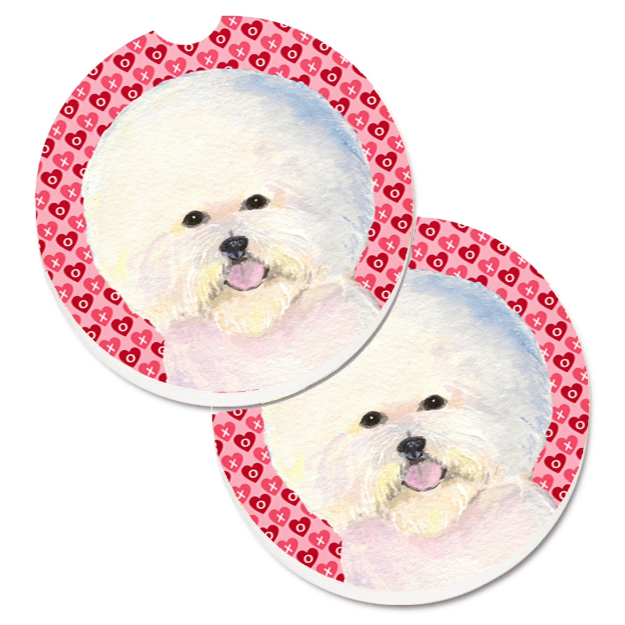 Carolines Treasures Bichon Frise Hearts Love & Valentines Day Portrait Set of 2 Cup Holder Car Coasters SS4526CARC2.56 Multico