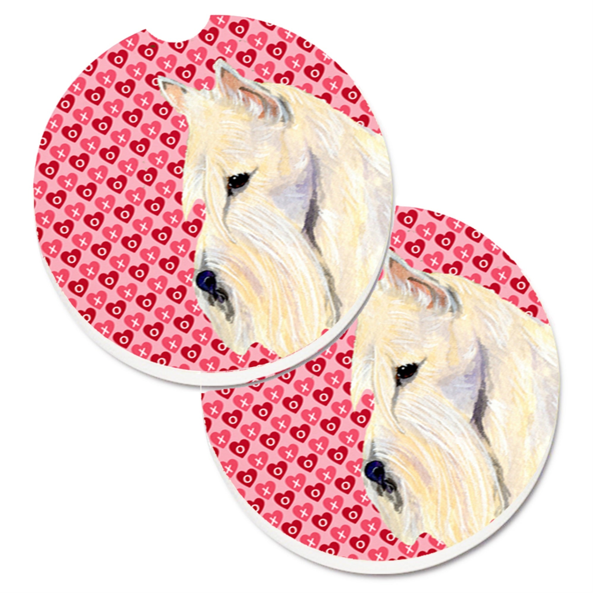 Carolines Treasures Scottish Terrier Hearts Love Valentines Day Portrait Set of 2 Cup Holder Car Coasters SS4530CARC2.56 Multi