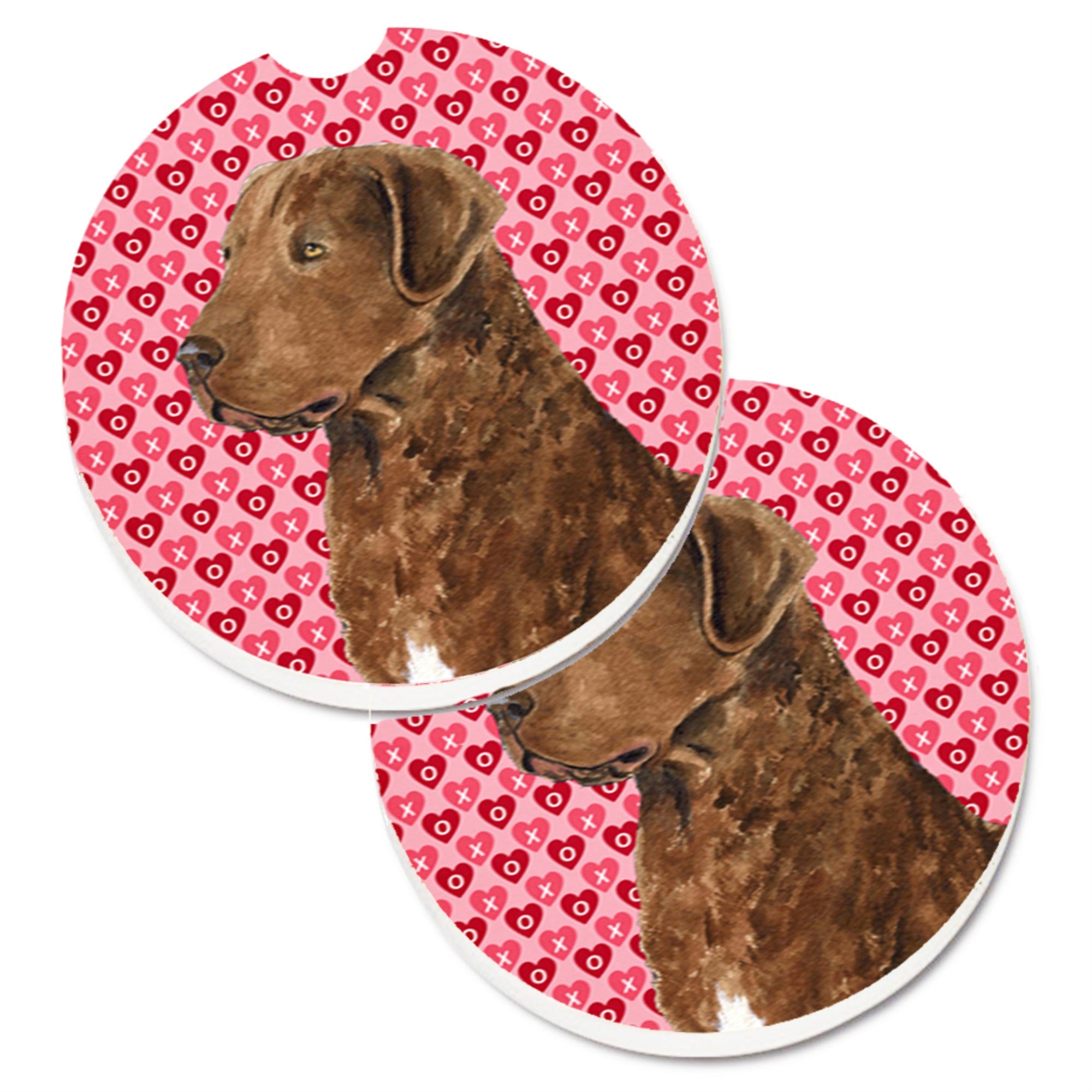 Carolines Treasures Chesapeake Bay Retriever Hearts Love & Valentines Day Set of 2 Cup Holder Car Coasters SS4531CARC2.56 Mult