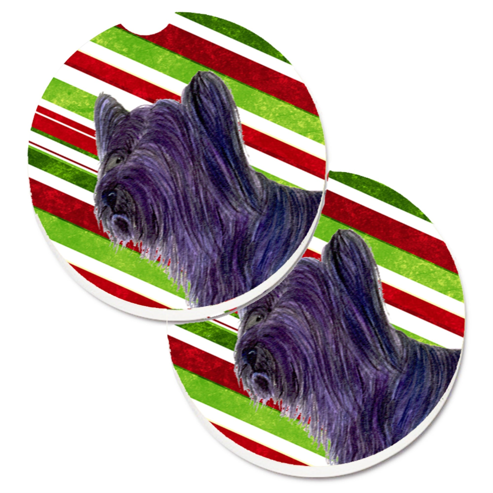 Carolines Treasures Skye Terrier Candy Cane Holiday Christmas Set of 2 Cup Holder Car Coasters SS4532CARC2.56 Multicolor
