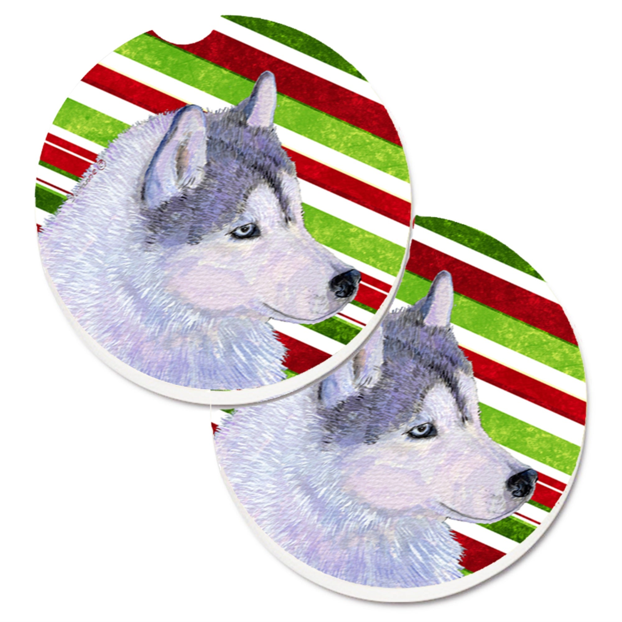 Carolines Treasures Siberian Husky Candy Cane Holiday Christmas Set of 2 Cup Holder Car Coasters SS4533CARC2.56 Multicolor