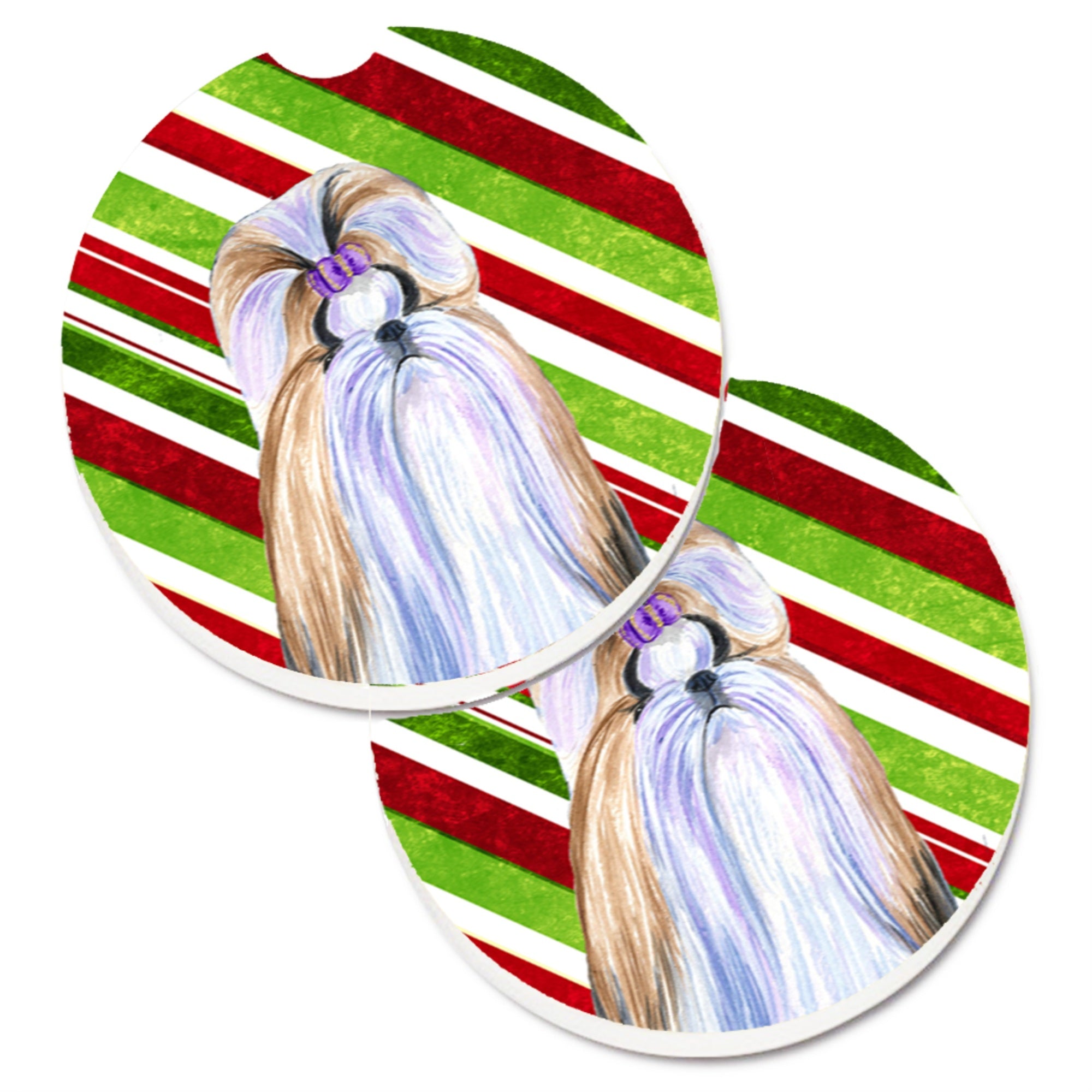 Carolines Treasures Shih Tzu Candy Cane Holiday Christmas Set of 2 Cup Holder Car Coasters SS4534CARC2.56 Multicolor