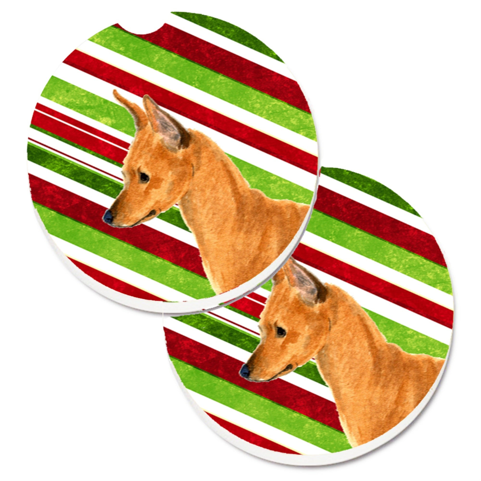 Carolines Treasures Min Pin Candy Cane Holiday Christmas Set of 2 Cup Holder Car Coasters SS4535CARC2.56 Multicolor