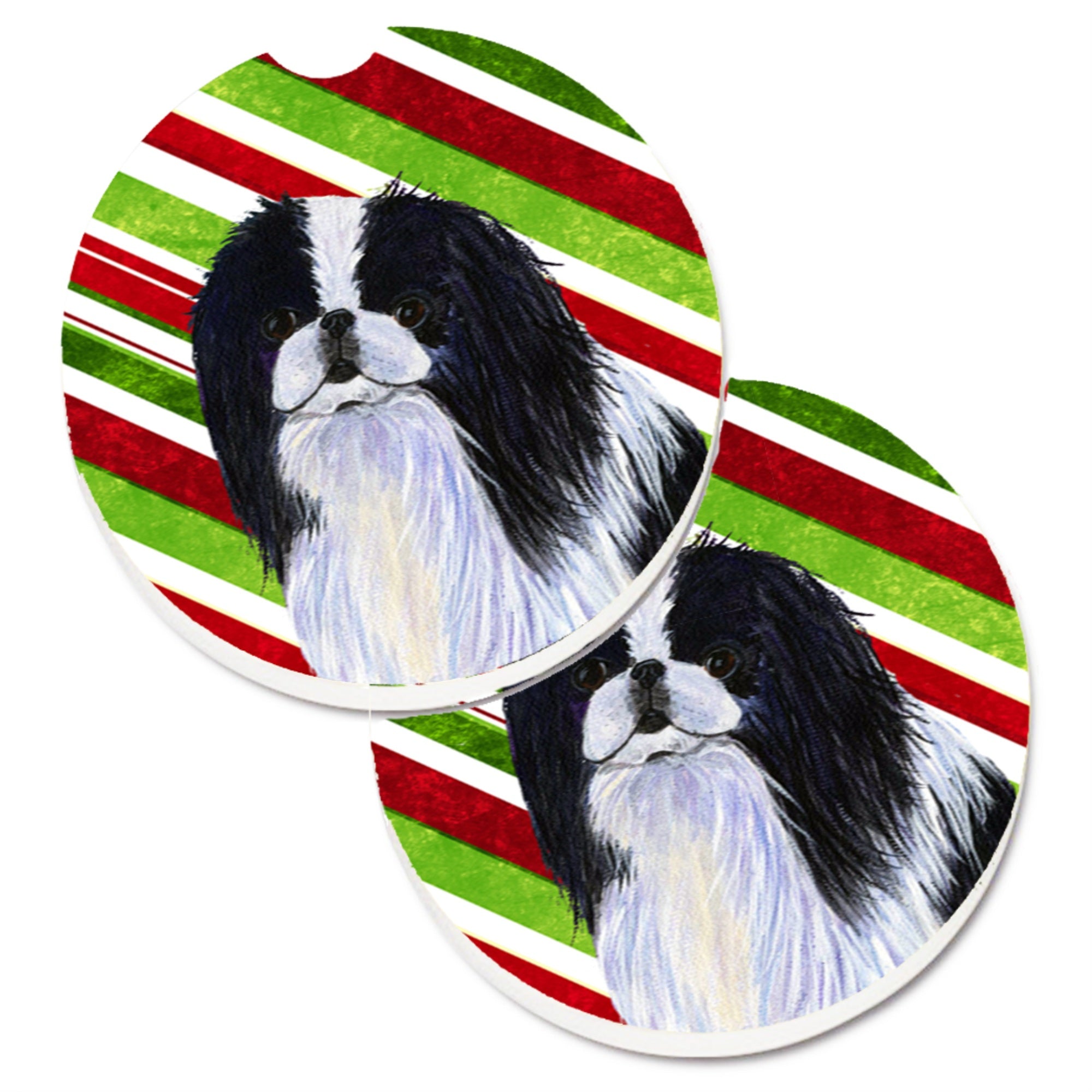 Carolines Treasures Japanese Chin Candy Cane Holiday Christmas Set of 2 Cup Holder Car Coasters SS4536CARC2.56 Multicolor