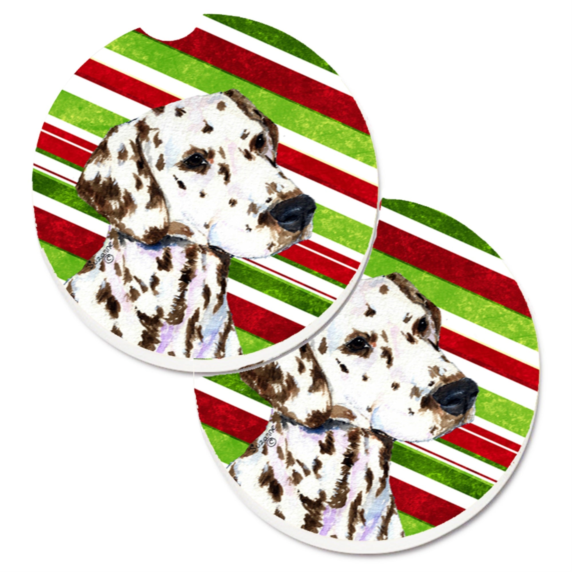 Carolines Treasures Dalmatian Candy Cane Holiday Christmas Set of 2 Cup Holder Car Coasters SS4538CARC2.56 Multicolor
