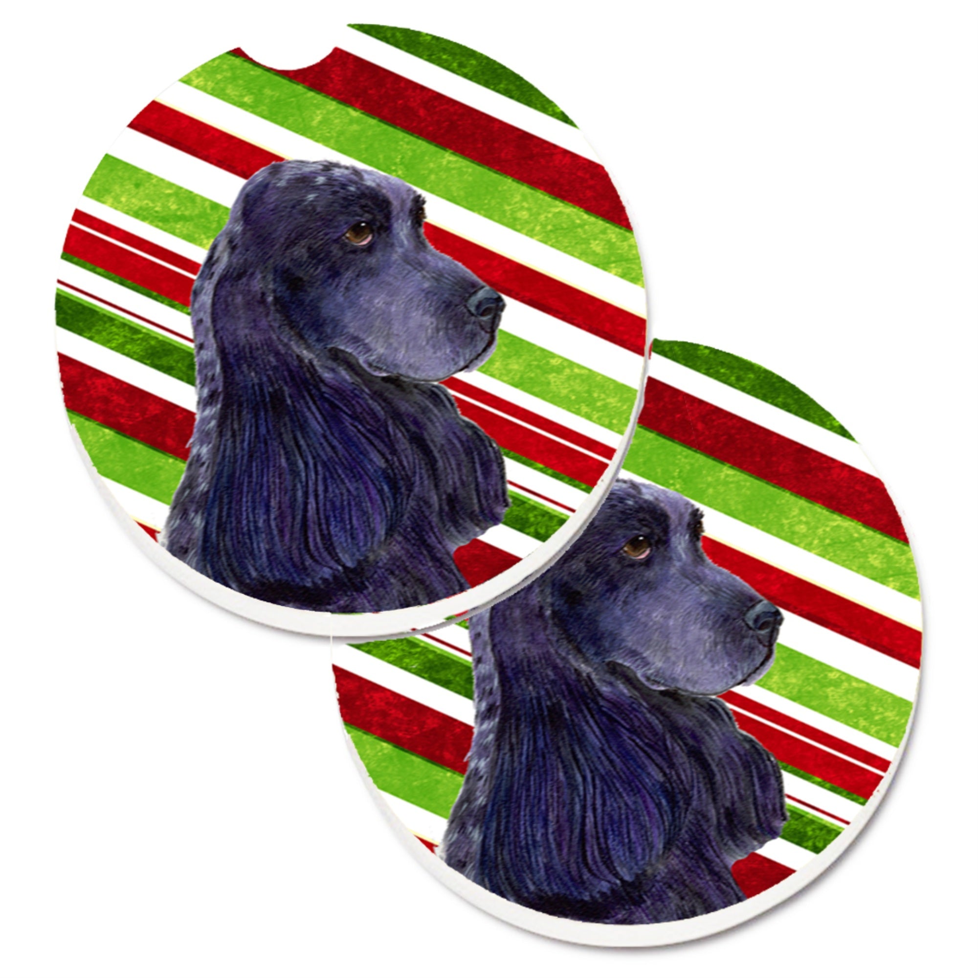 Carolines Treasures Cocker Spaniel Candy Cane Holiday Christmas Set of 2 Cup Holder Car Coasters SS4540CARC2.56 Multicolor