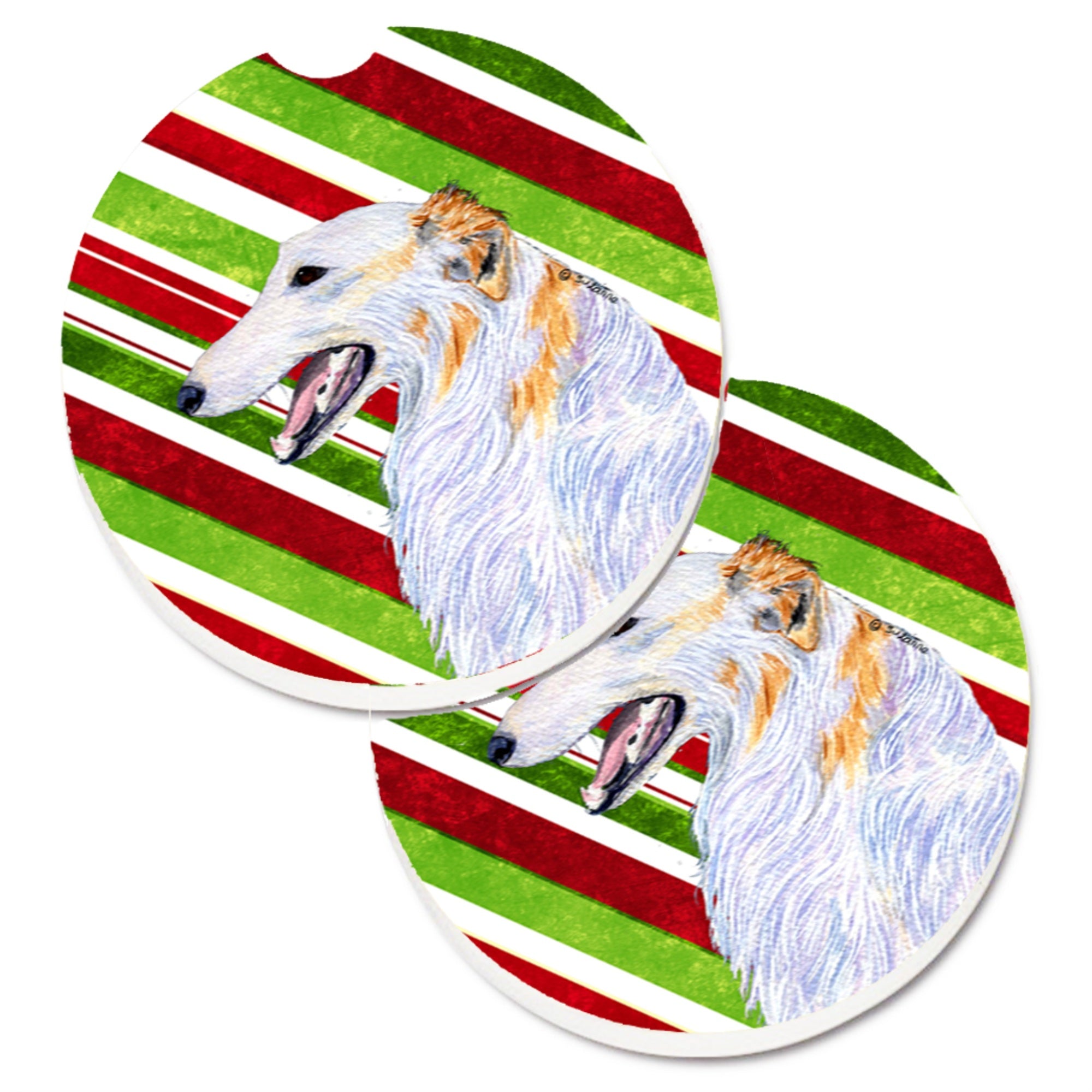 Carolines Treasures Borzoi Candy Cane Holiday Christmas Set of 2 Cup Holder Car Coasters SS4544CARC2.56 Multicolor