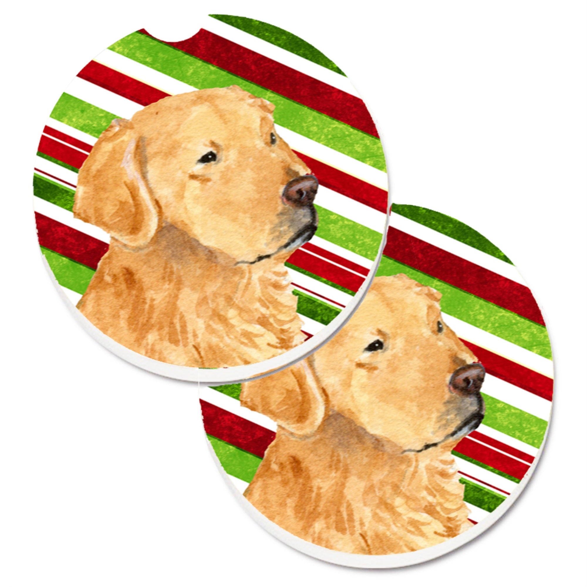 Carolines Treasures Golden Retriever Candy Cane Holiday Christmas Set of 2 Cup Holder Car Coasters SS4545CARC2.56 Multicolor