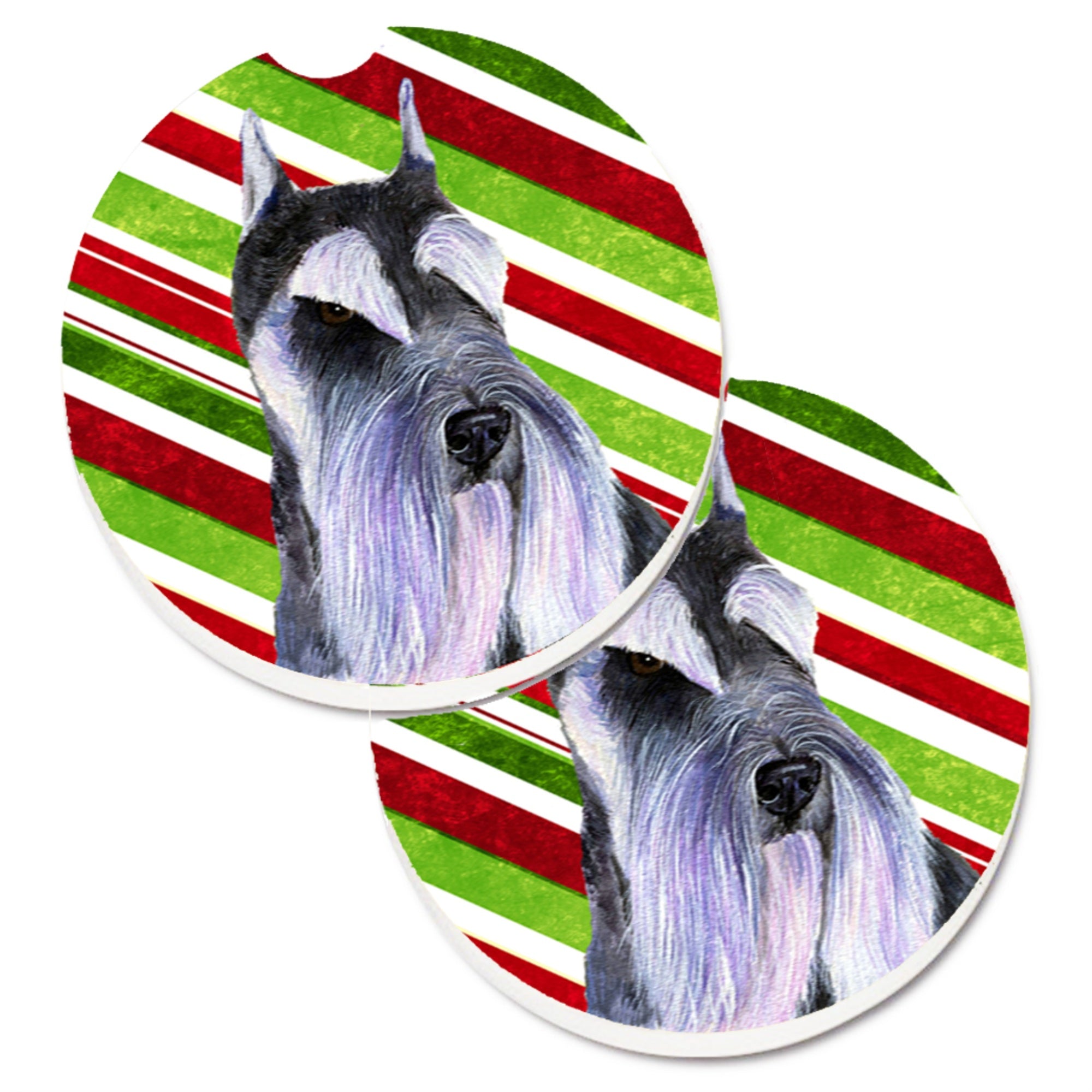 Carolines Treasures Schnauzer Candy Cane Holiday Christmas Set of 2 Cup Holder Car Coasters SS4546CARC2.56 Multicolor