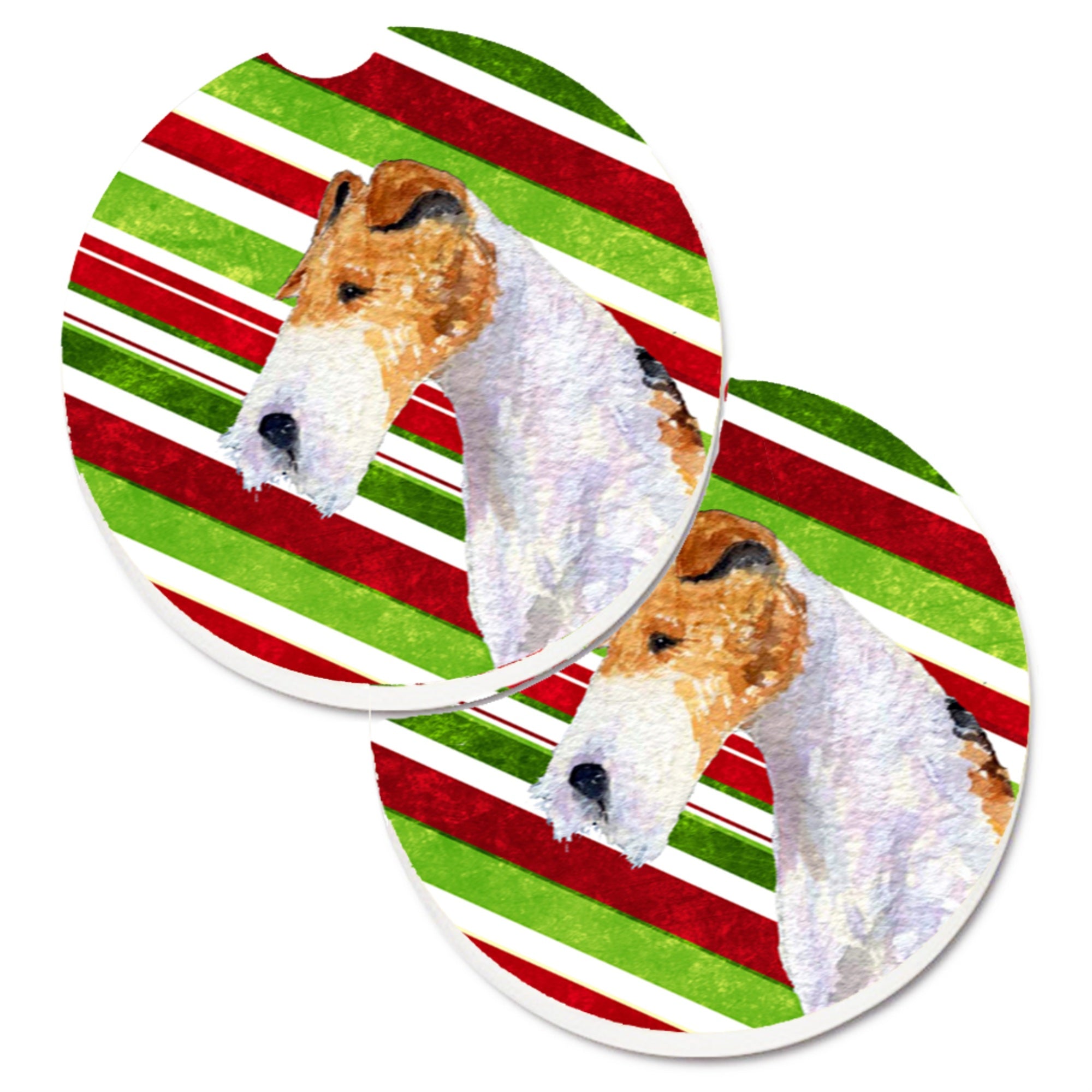Carolines Treasures Fox Terrier Candy Cane Holiday Christmas Set of 2 Cup Holder Car Coasters SS4547CARC2.56 Multicolor
