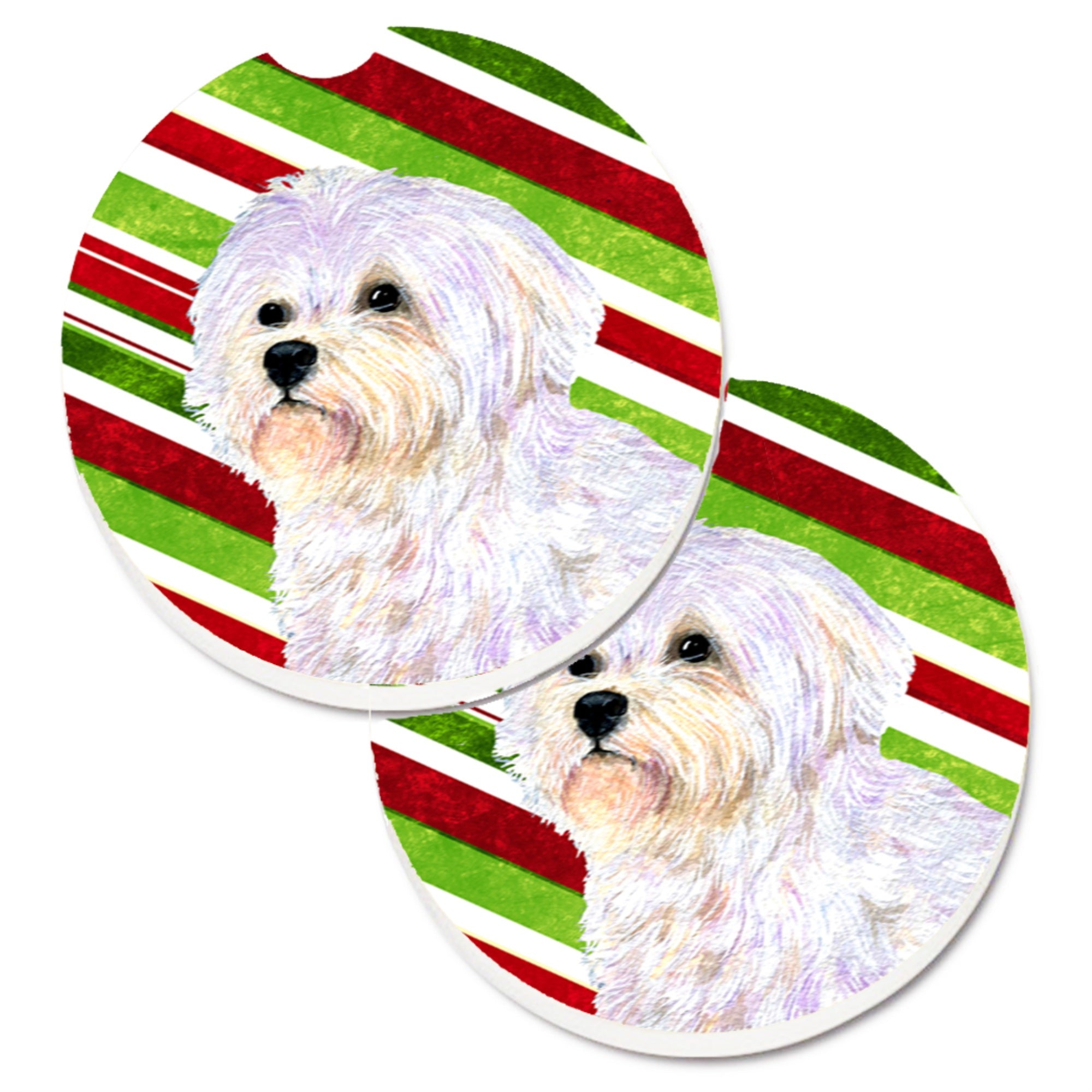 Carolines Treasures Maltese Candy Cane Holiday Christmas Set of 2 Cup Holder Car Coasters SS4550CARC2.56 Multicolor