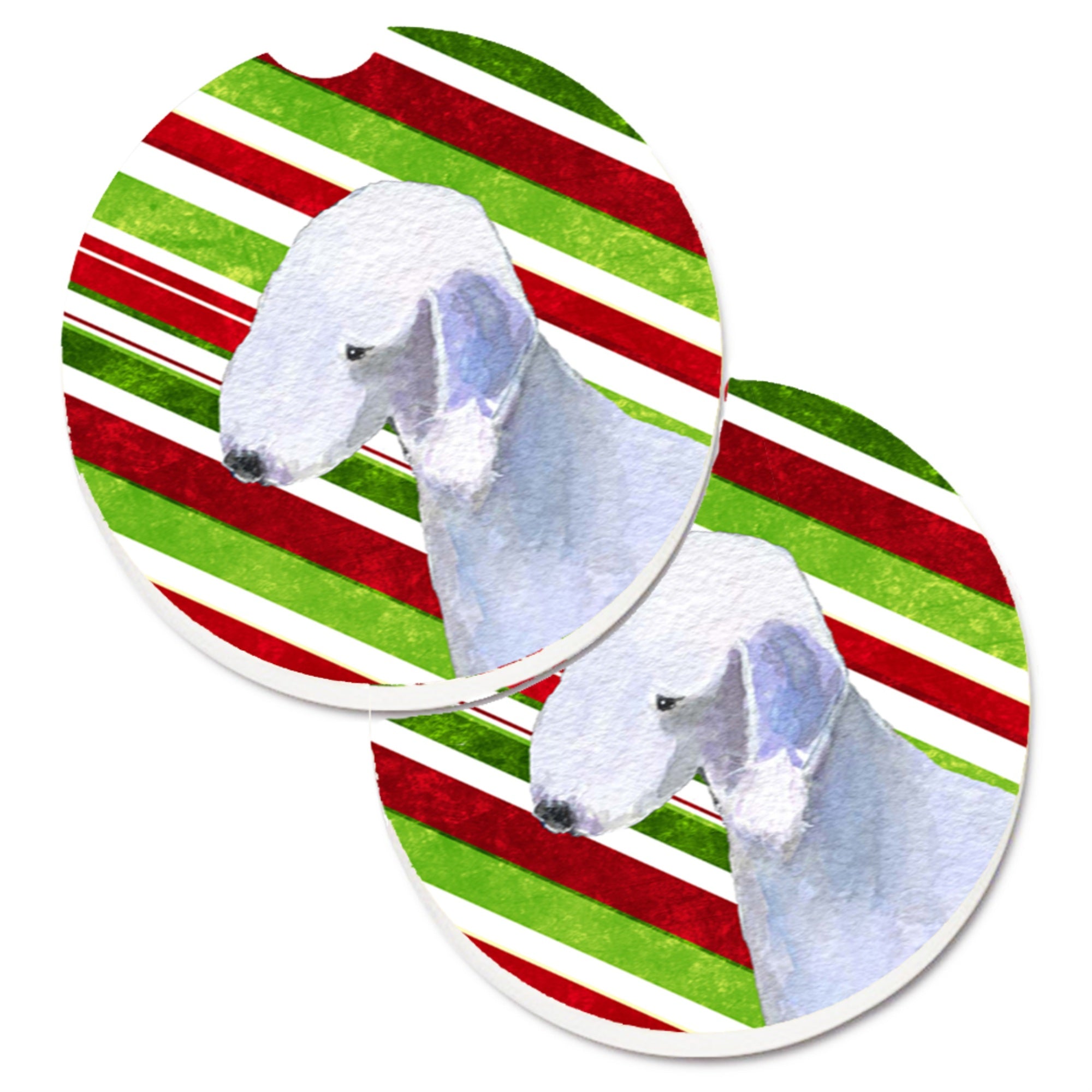 Carolines Treasures Bedlington Terrier Candy Cane Holiday Christmas Set of 2 Cup Holder Car Coasters SS4552CARC2.56 Multicolor