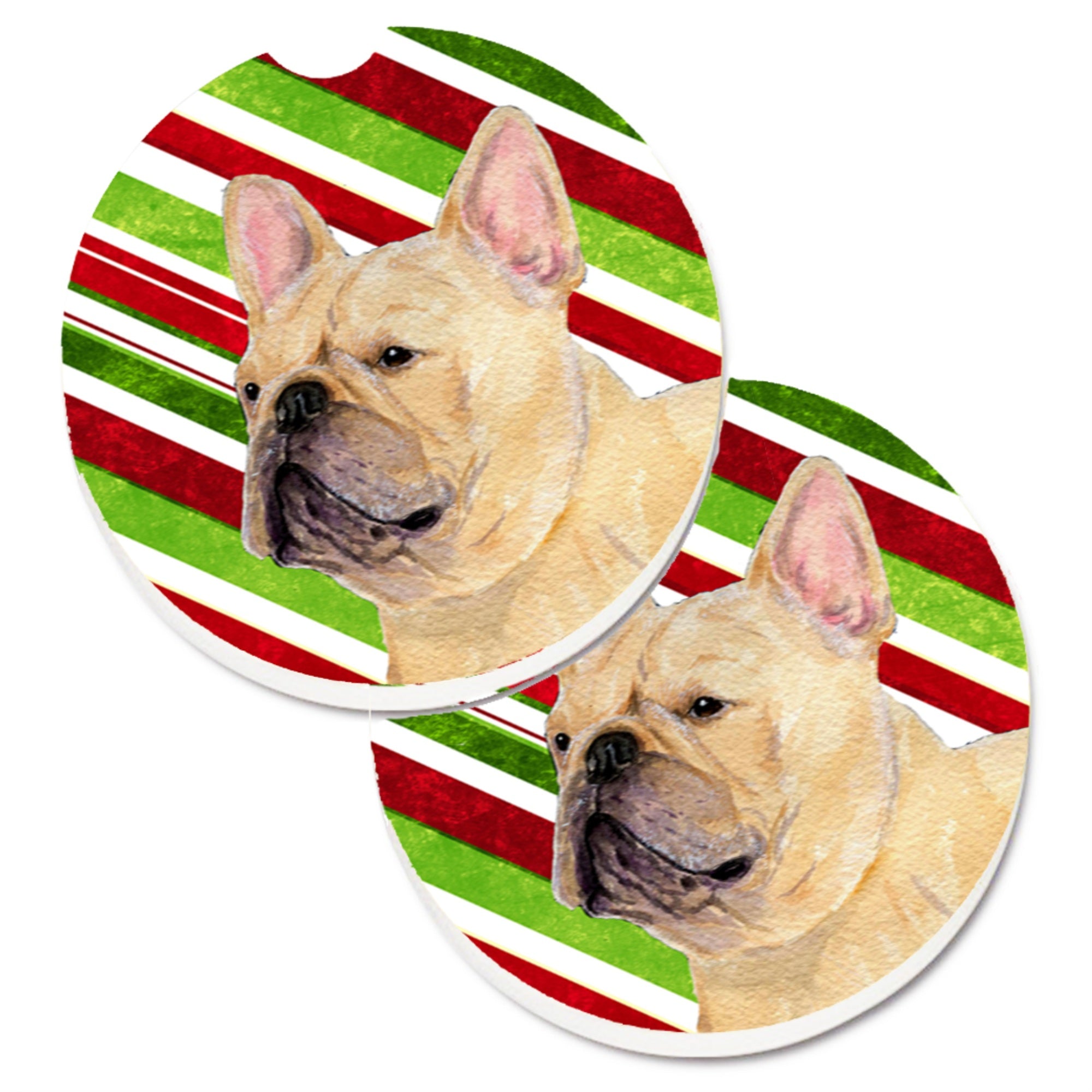 Carolines Treasures French Bulldog Candy Cane Holiday Christmas Set of 2 Cup Holder Car Coasters SS4554CARC2.56 Multicolor