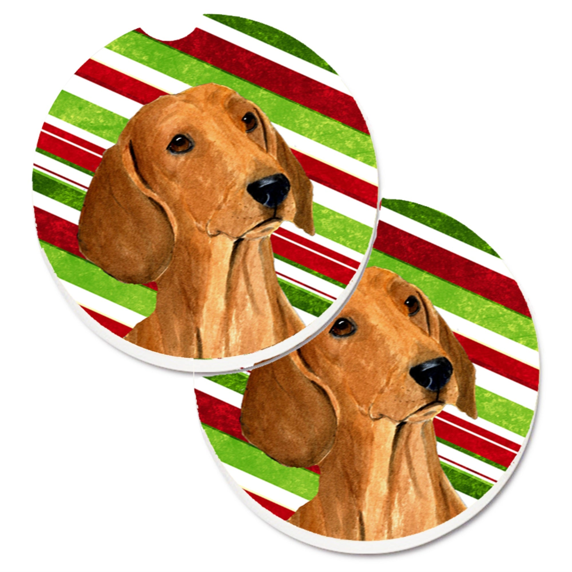 Carolines Treasures Dachshund Candy Cane Holiday Christmas Set of 2 Cup Holder Car Coasters SS4556CARC2.56 Multicolor