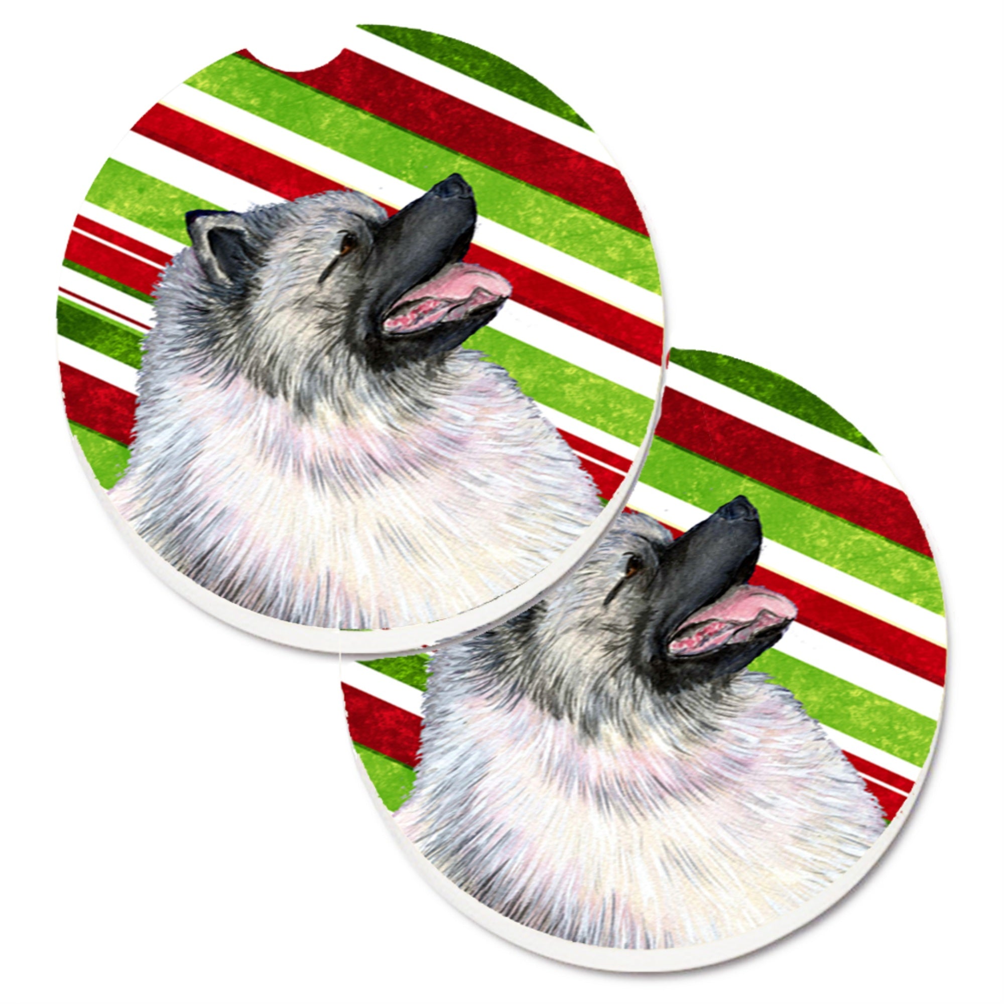 Carolines Treasures Keeshond Candy Cane Holiday Christmas Set of 2 Cup Holder Car Coasters SS4557CARC2.56 Multicolor