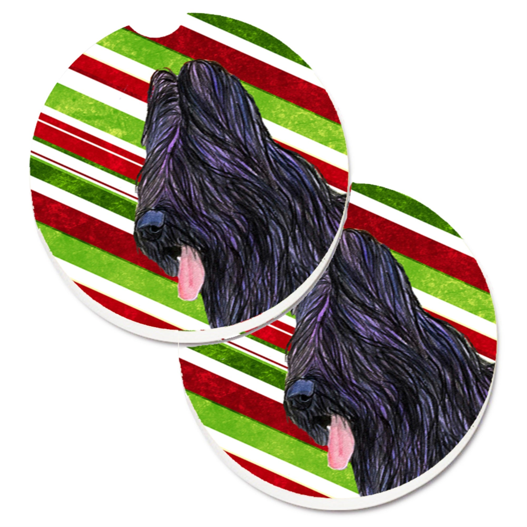 Carolines Treasures Briard Candy Cane Holiday Christmas Set of 2 Cup Holder Car Coasters SS4558CARC2.56 Multicolor