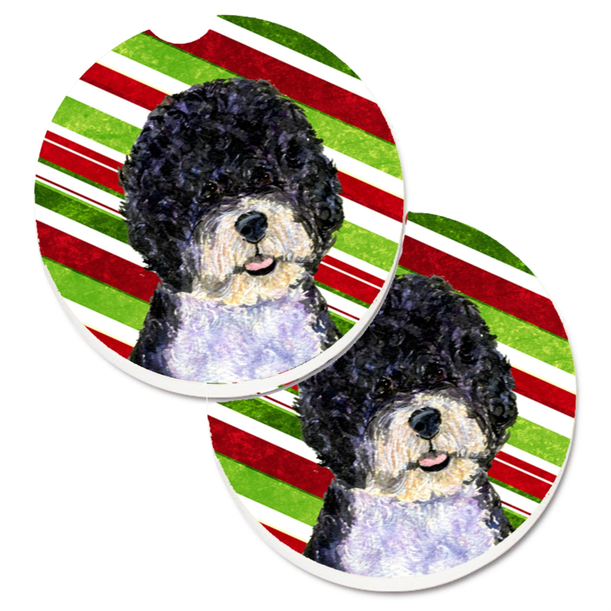 Carolines Treasures Portuguese Water Dog Candy Cane Holiday Christmas Set of 2 Cup Holder Car Coasters SS4559CARC2.56 Multicolo
