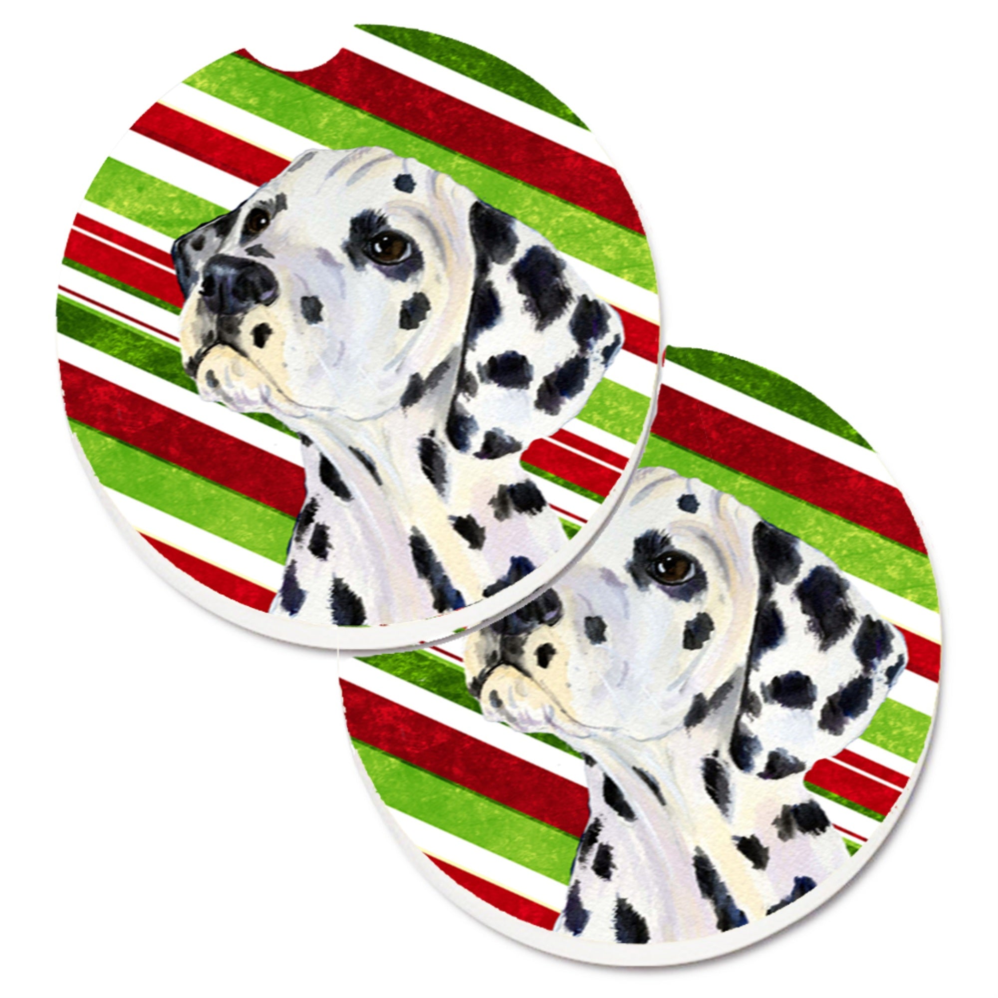 Carolines Treasures Dalmatian Candy Cane Holiday Christmas Set of 2 Cup Holder Car Coasters SS4561CARC2.56 Multicolor