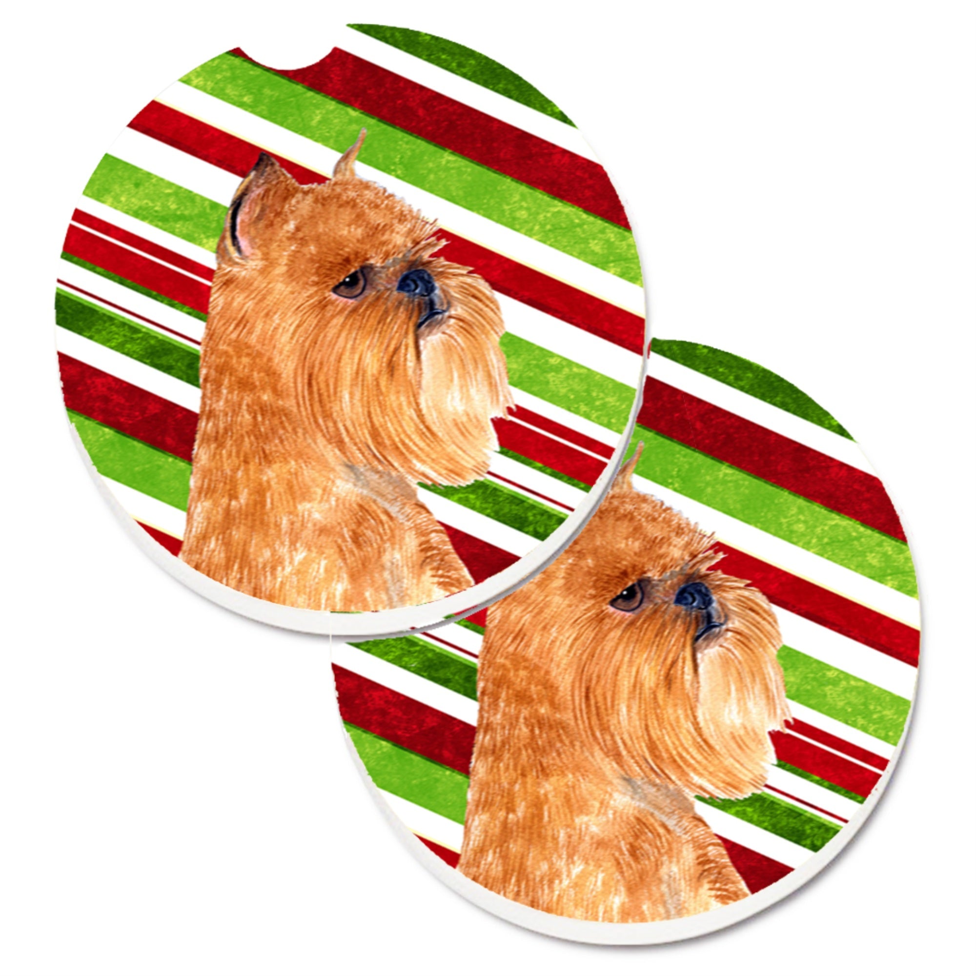 Carolines Treasures Brussels Griffon Candy Cane Holiday Christmas Set of 2 Cup Holder Car Coasters SS4563CARC2.56 Multicolor