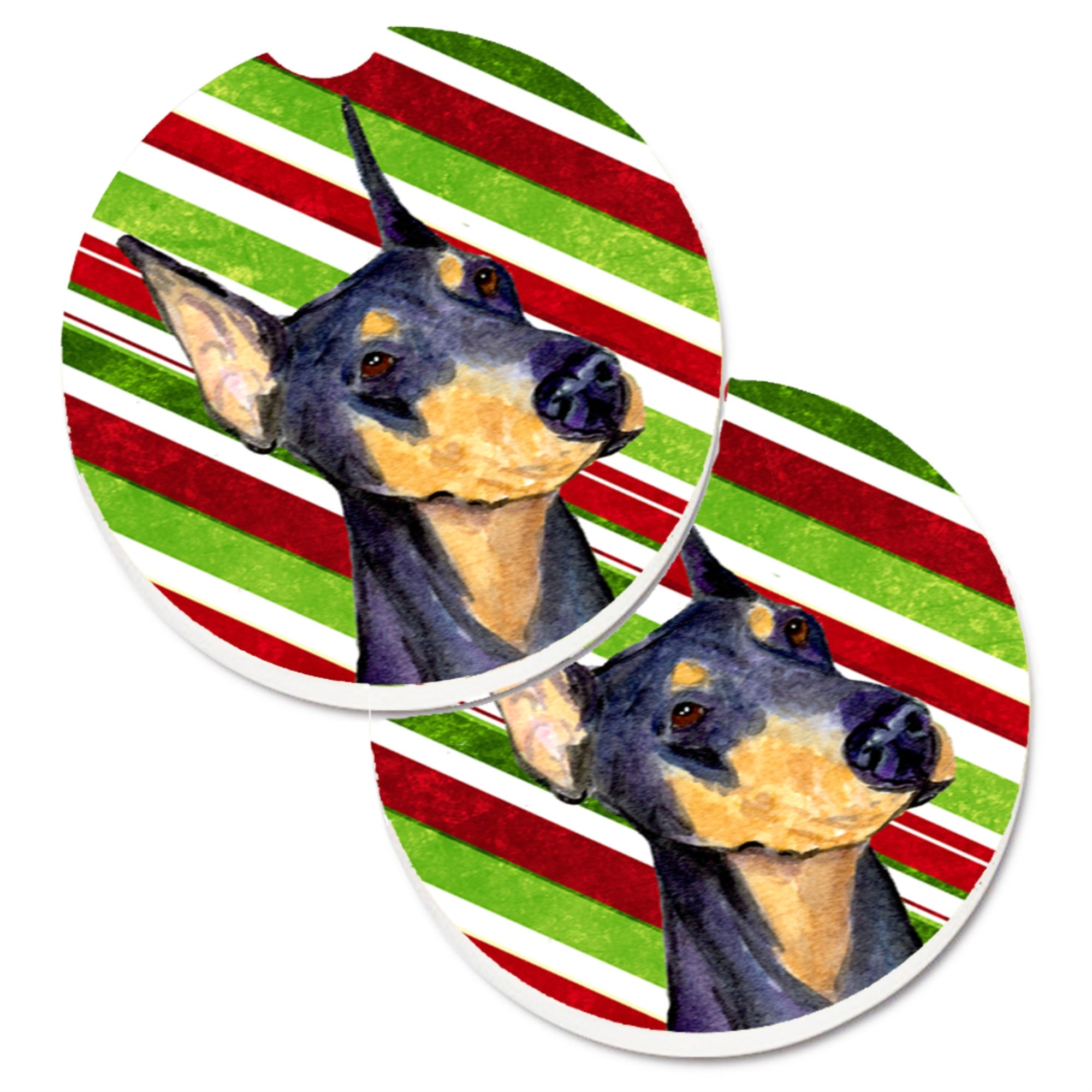 Carolines Treasures Doberman Candy Cane Holiday Christmas Set of 2 Cup Holder Car Coasters SS4564CARC2.56 Multicolor