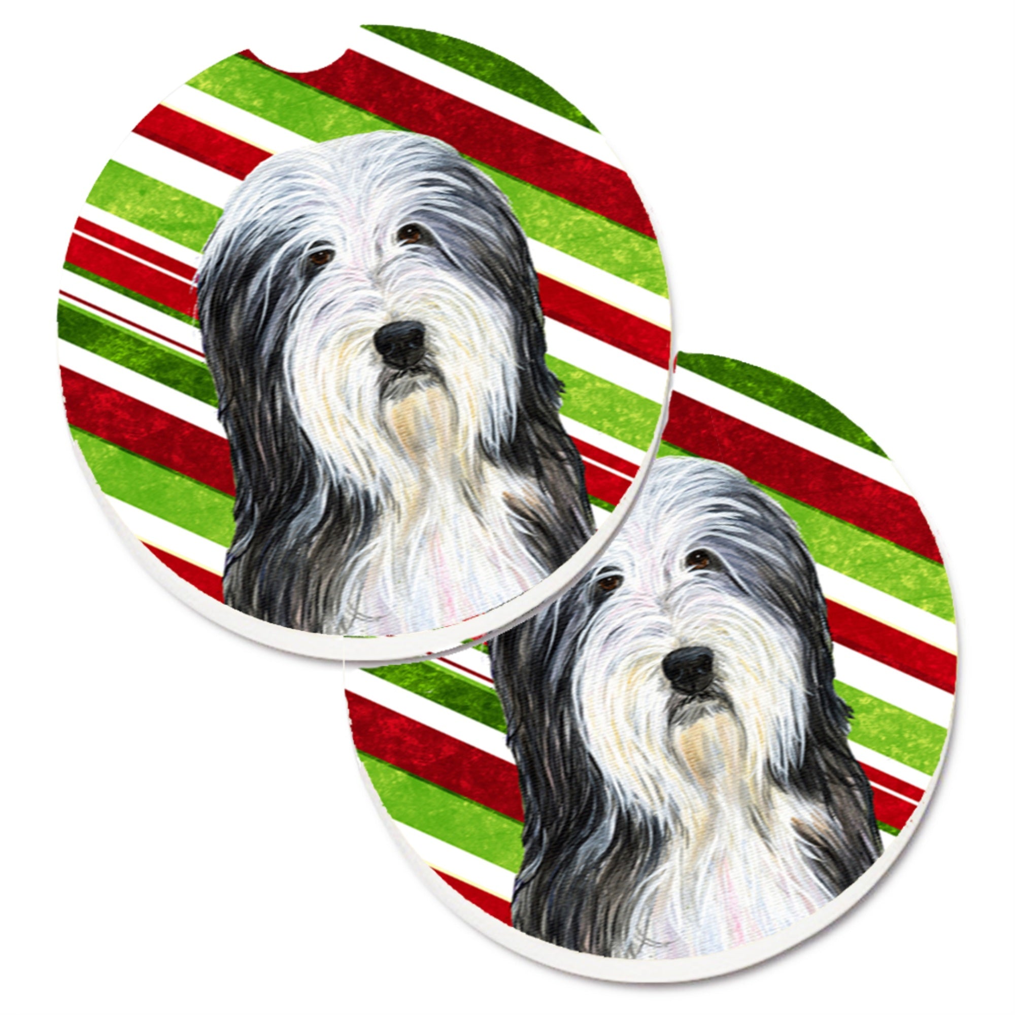 Carolines Treasures Bearded Collie Candy Cane Holiday Christmas Set of 2 Cup Holder Car Coasters SS4566CARC2.56 Multicolor
