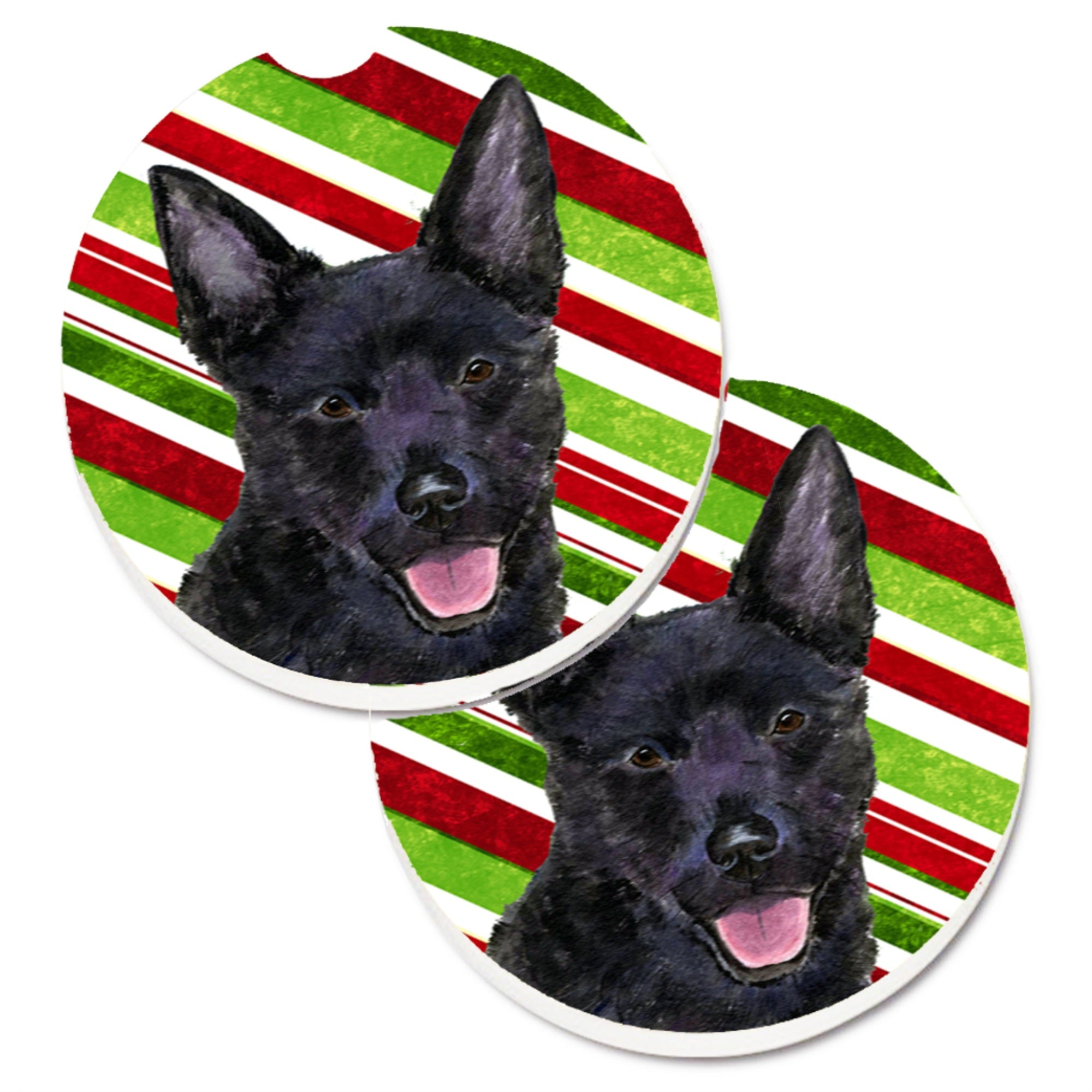 Carolines Treasures Australian Kelpie Candy Cane Holiday Christmas Set of 2 Cup Holder Car Coasters SS4567CARC2.56 Multicolor