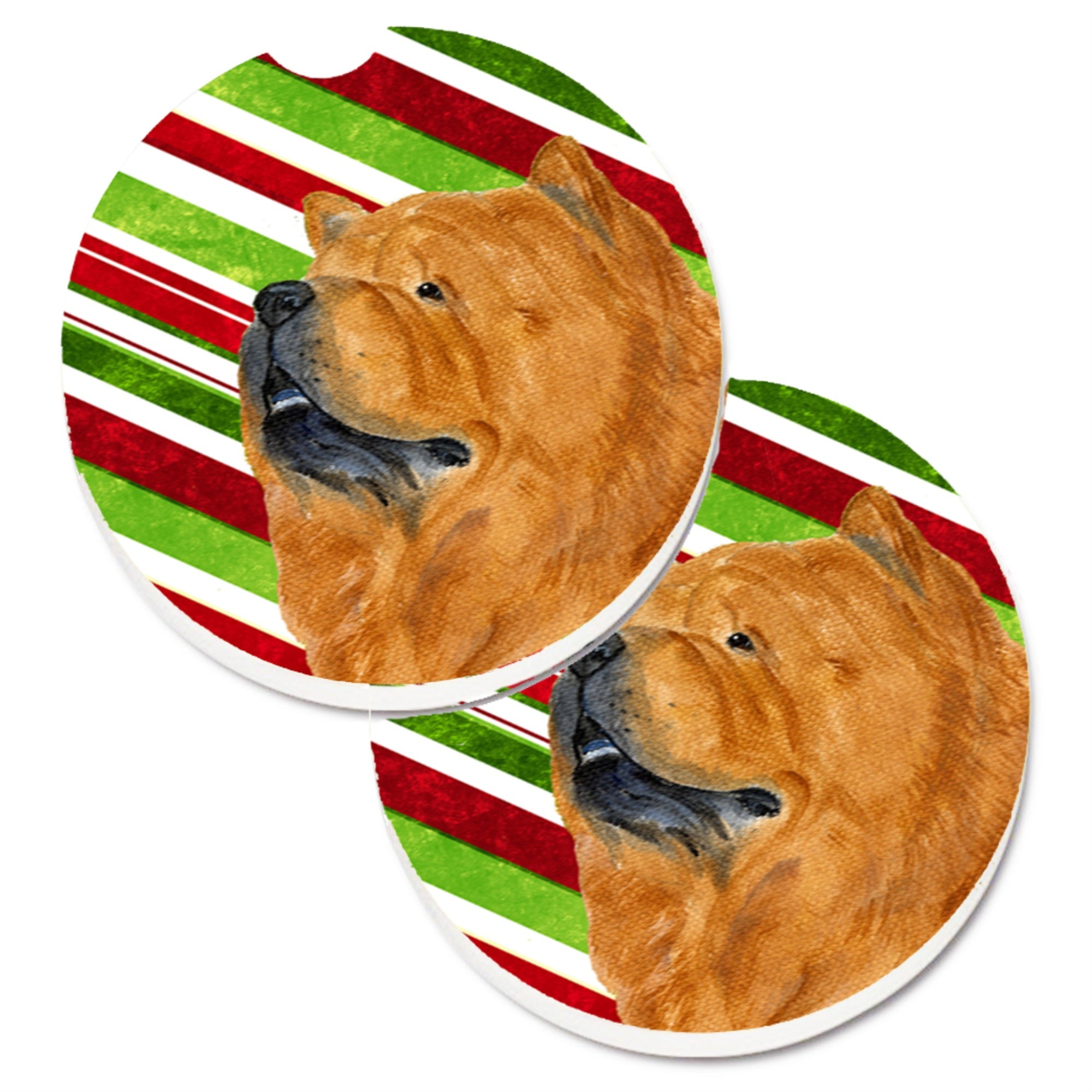 Carolines Treasures Chow Candy Cane Holiday Christmas Set of 2 Cup Holder Car Coasters SS4571CARC2.56 Multicolor