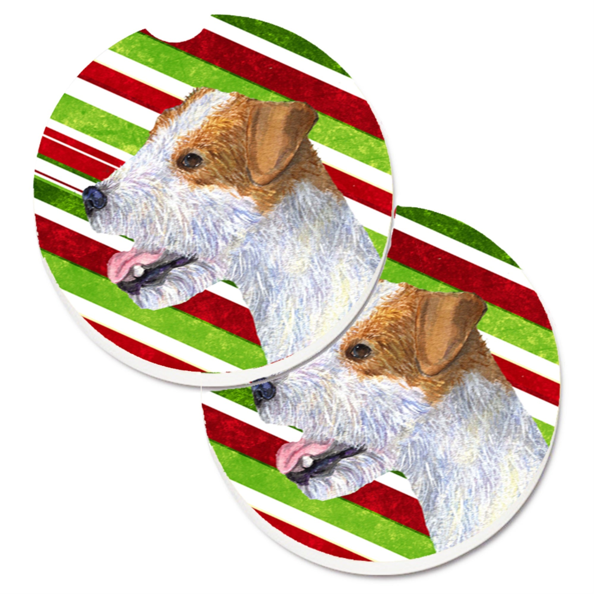 Carolines Treasures Jack Russell Terrier Candy Cane Holiday Christmas Set of 2 Cup Holder Car Coasters SS4573CARC2.56 Multicolo