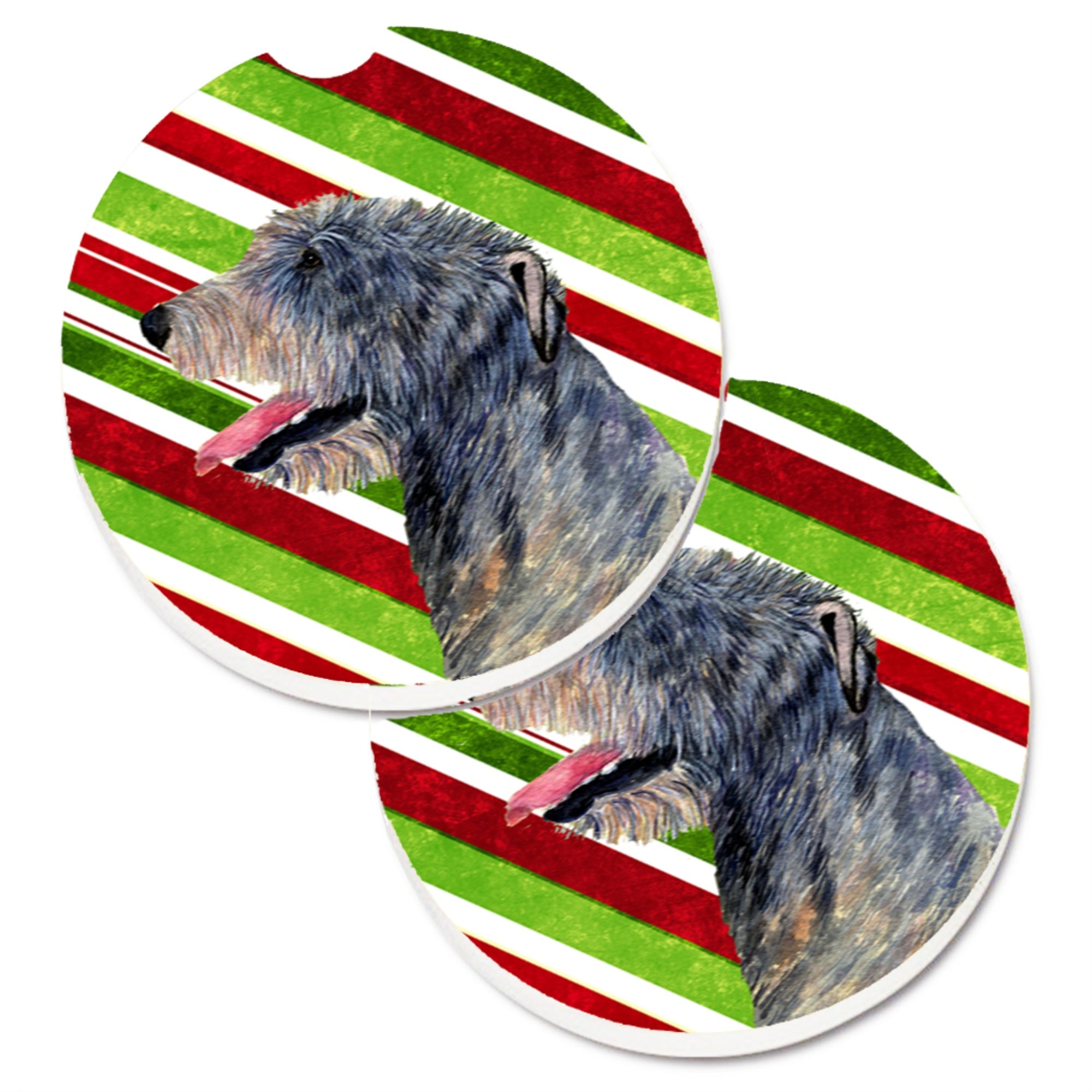 Carolines Treasures Irish Wolfhound Candy Cane Holiday Christmas Set of 2 Cup Holder Car Coasters SS4575CARC2.56 Multicolor