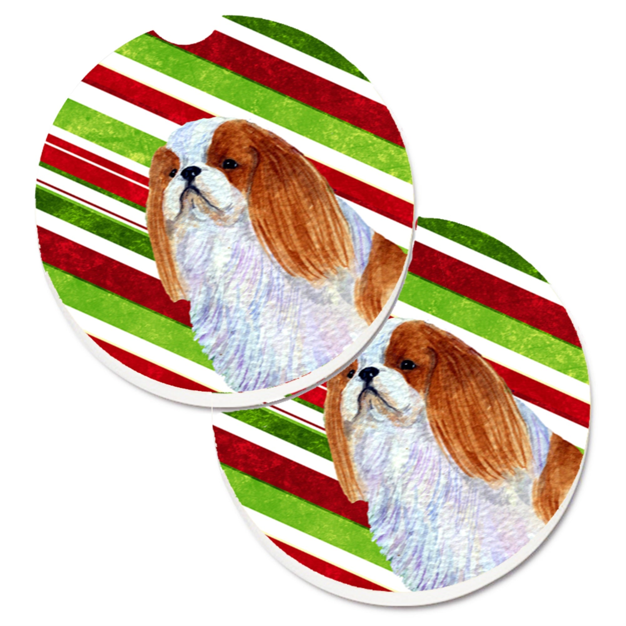 Carolines Treasures English Toy Spaniel Candy Cane Holiday Christmas Set of 2 Cup Holder Car Coasters SS4576CARC2.56 Multicolor
