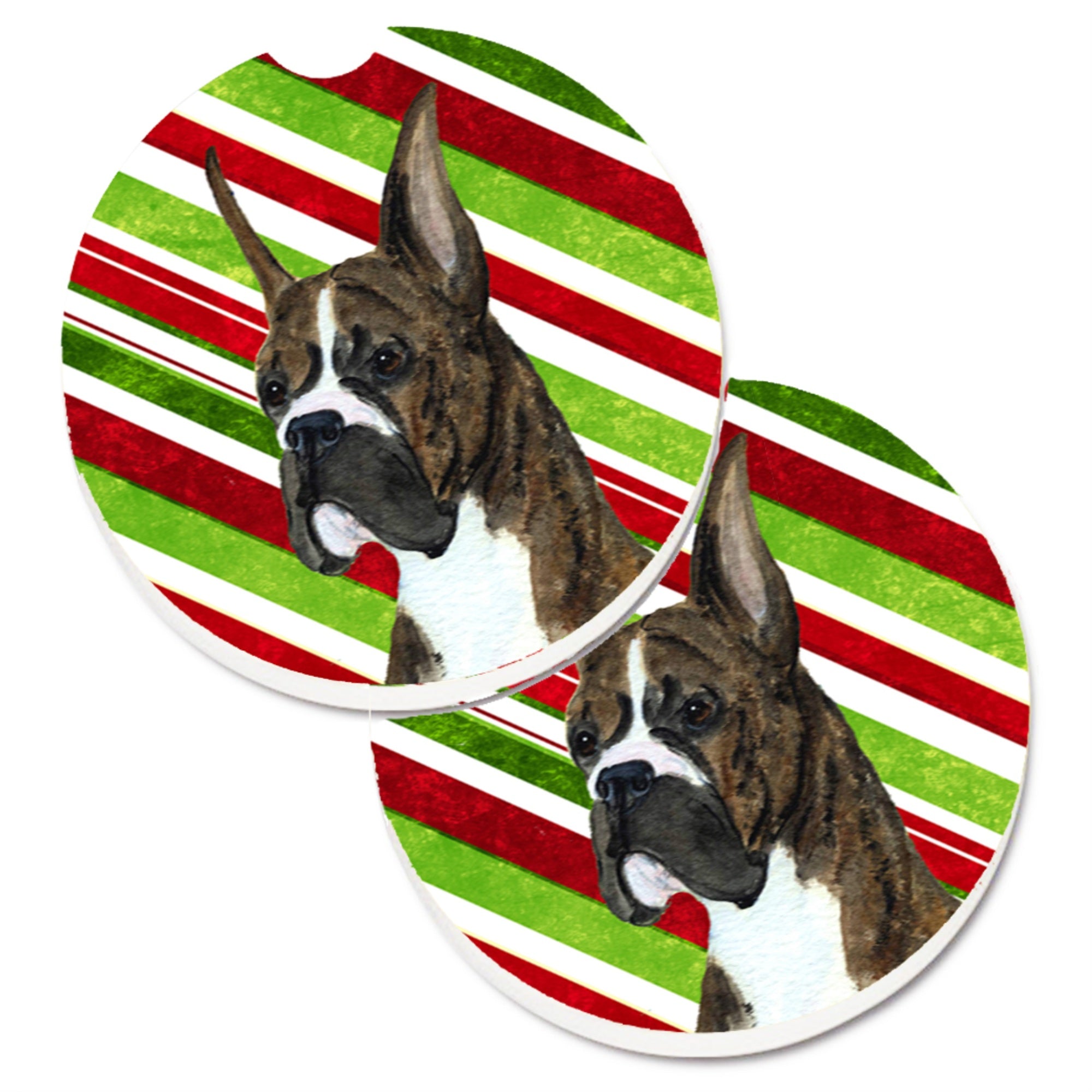 Carolines Treasures Boxer Candy Cane Holiday Christmas Set of 2 Cup Holder Car Coasters SS4577CARC2.56 Multicolor