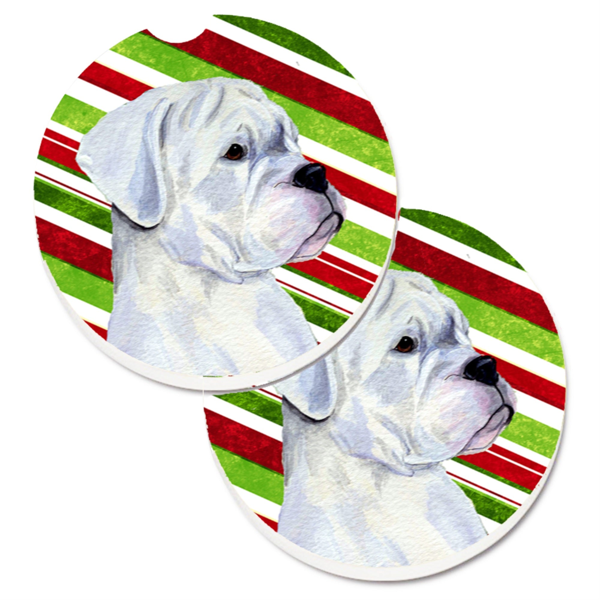 Carolines Treasures Boxer Candy Cane Holiday Christmas Set of 2 Cup Holder Car Coasters SS4578CARC2.56 Multicolor