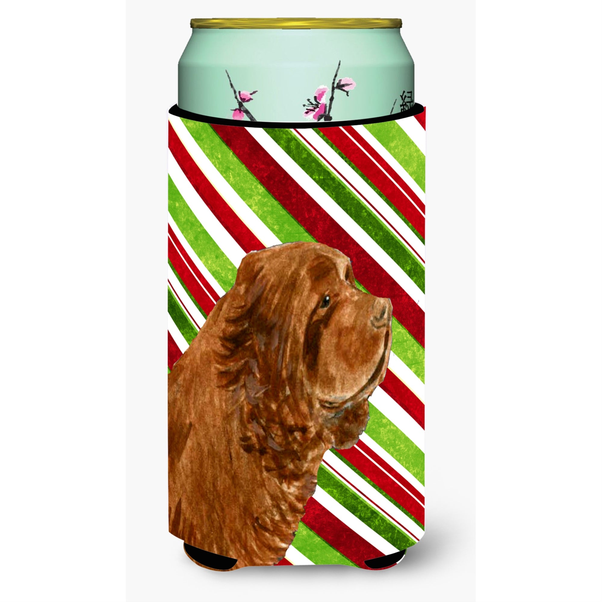 Sussex Spaniel Candy Cane Holiday Christmas  Tall Boy Beverage Insulator Beverage Insulator Hugger