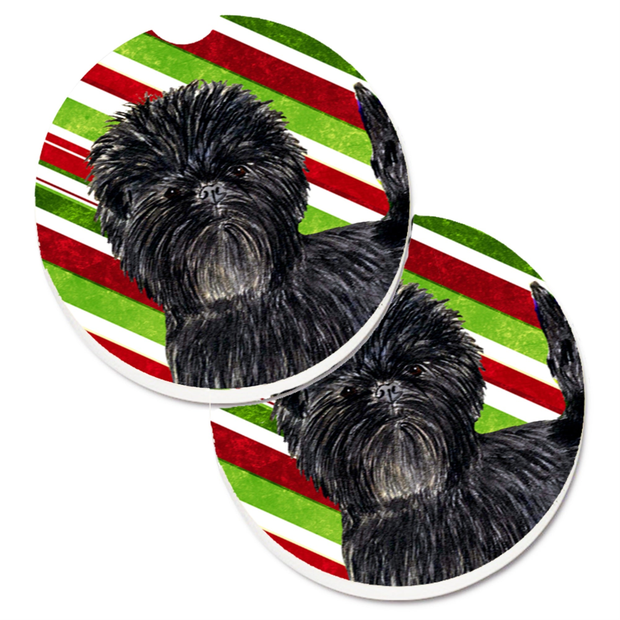 Carolines Treasures Affenpinscher Candy Cane Holiday Christmas Set of 2 Cup Holder Car Coasters SS4580CARC2.56 Multicolor