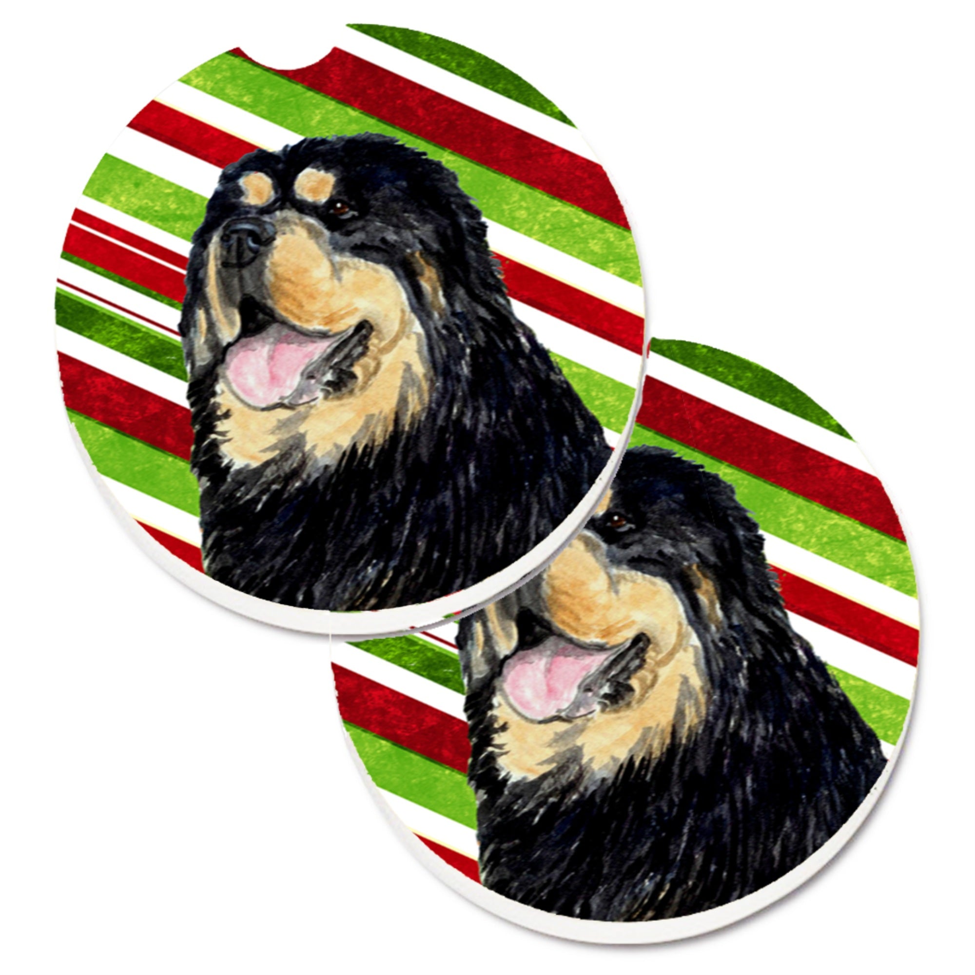 Carolines Treasures Tibetan Mastiff Candy Cane Holiday Christmas Set of 2 Cup Holder Car Coasters SS4581CARC2.56 Multicolor